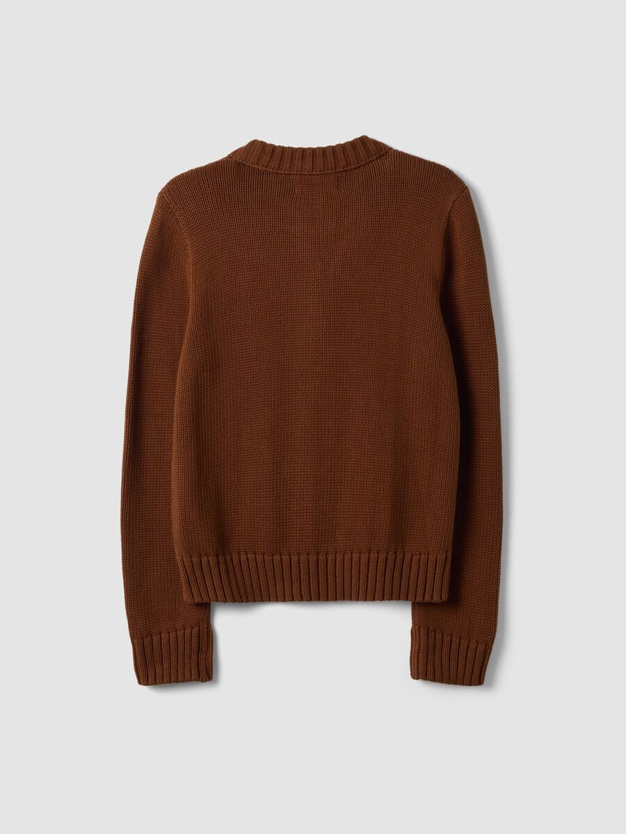 Cardigan marrone in puro cotone con girocollo e bottoni regular fit_6