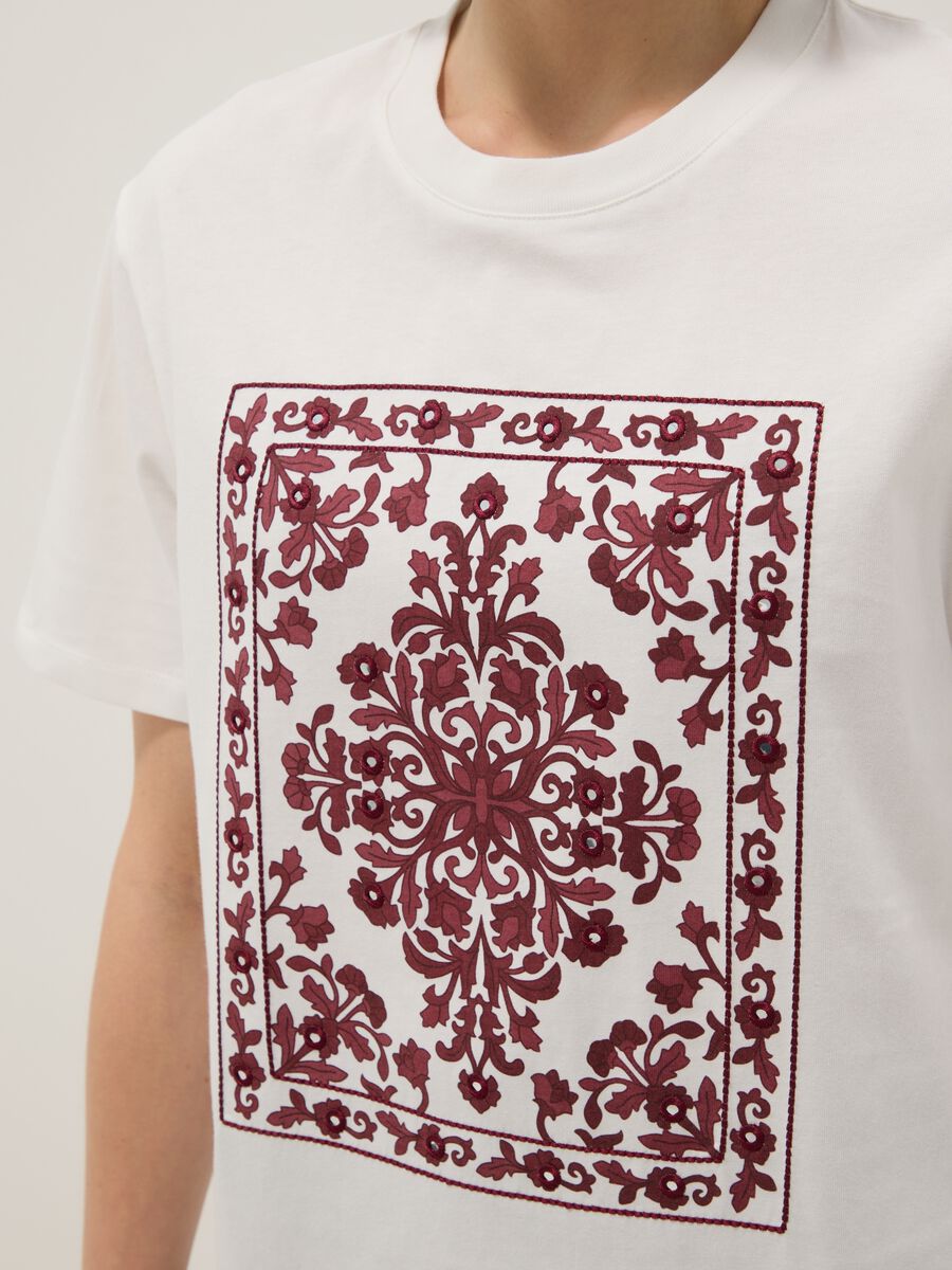 White short sleeve pure cotton regular fit T-shirt with decorations_3