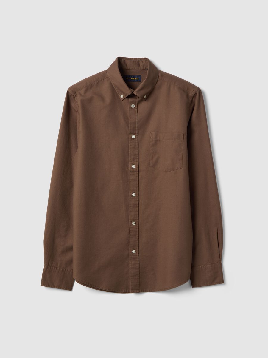 Camicia marrone in puro cotone regular fit_0