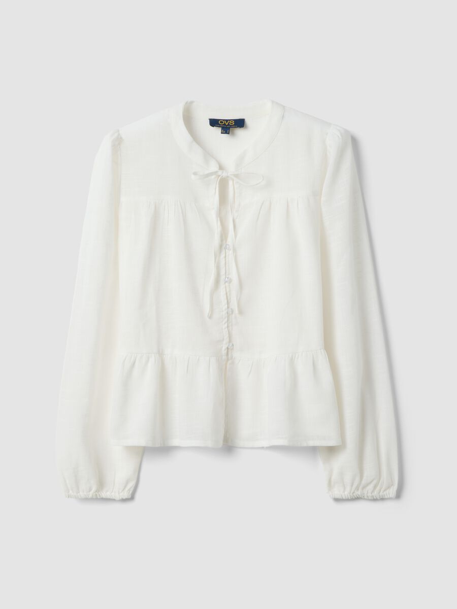 Camicia bianca con laccio in puro cotone regular fit_0