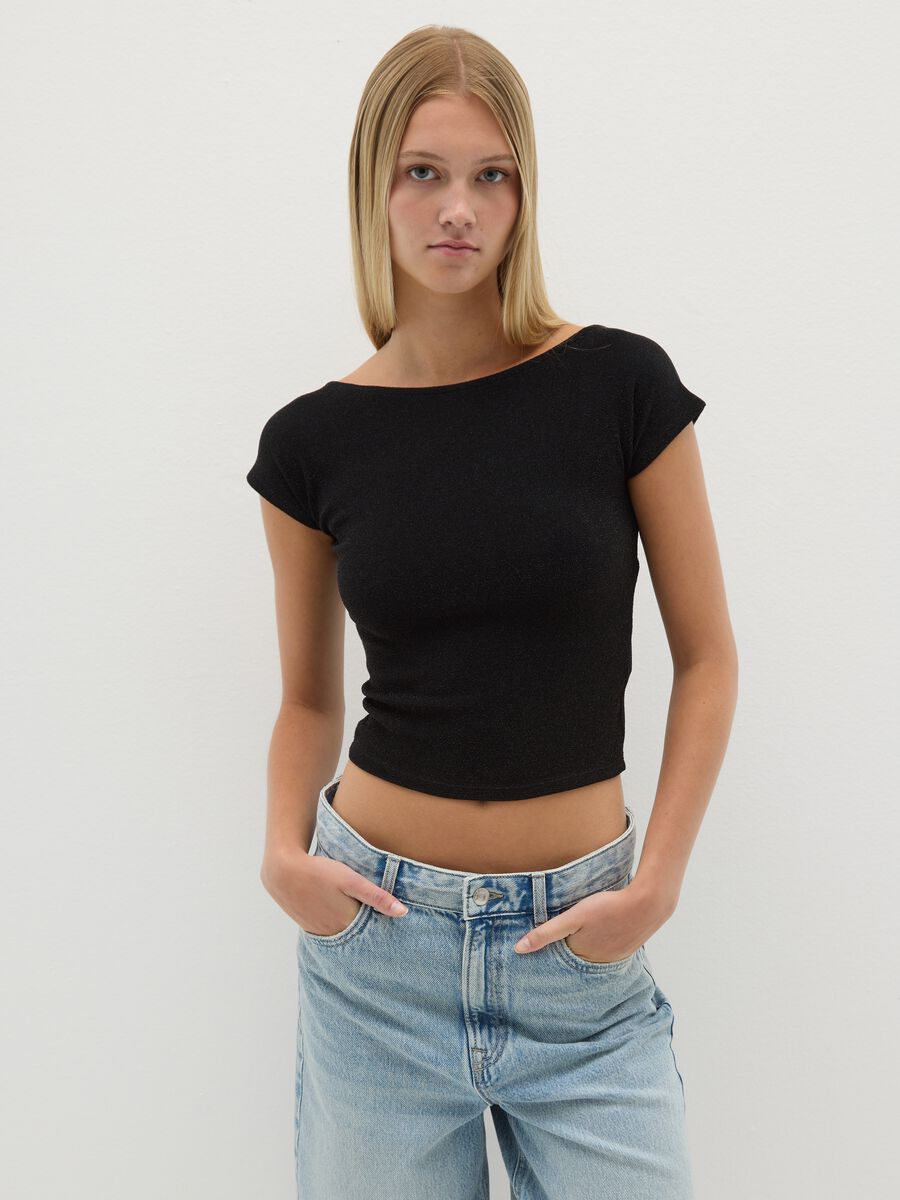 Women's fitted black viscose blend top_0