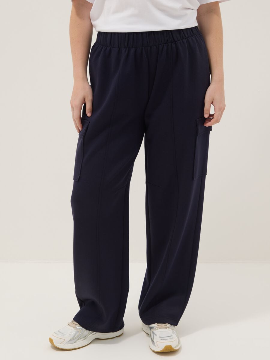 Pantaloni cargo blu in viscosa elasticizzata regular fit_1