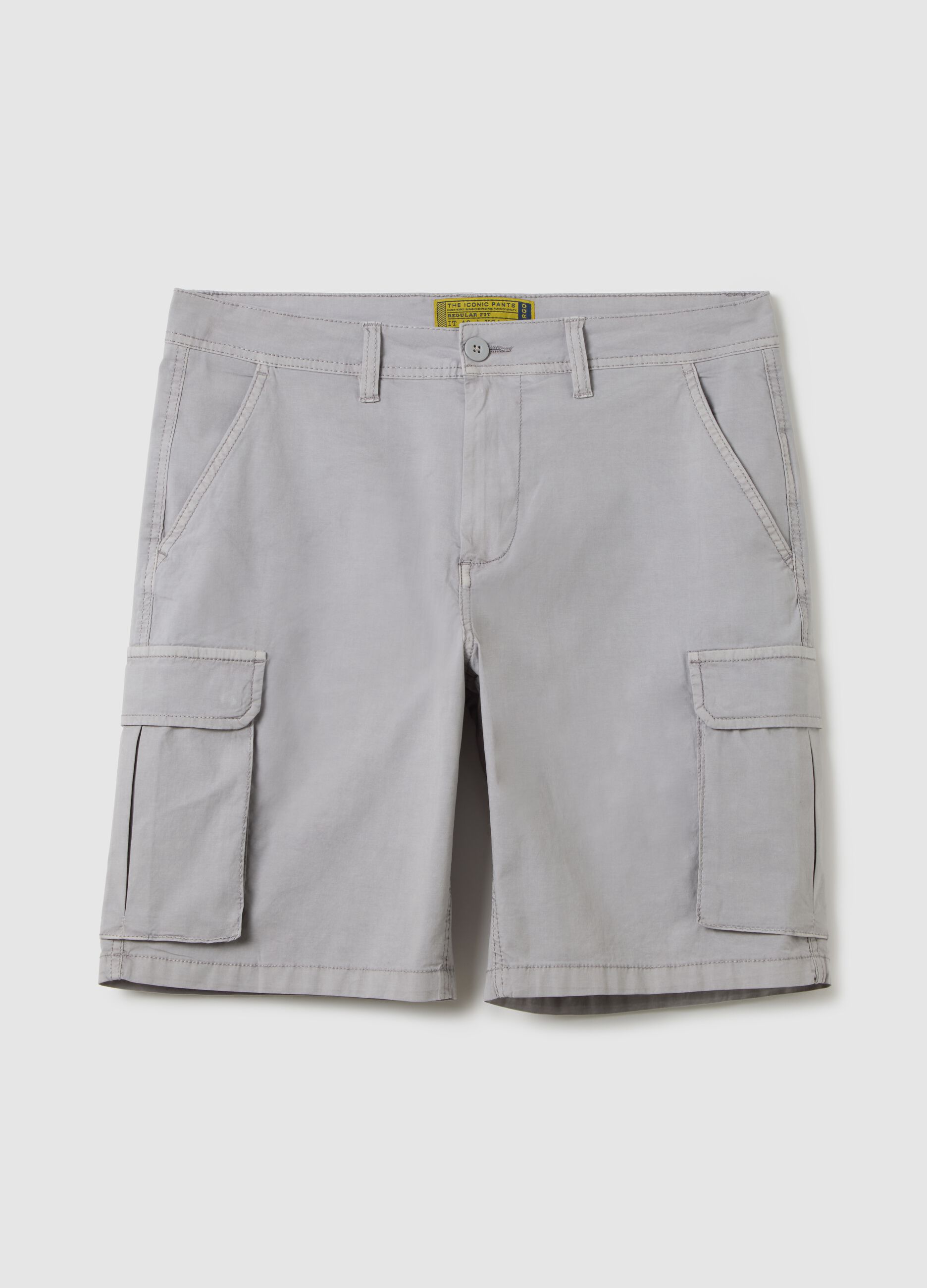 Men's grey stretch cotton regular fit bermuda shorts