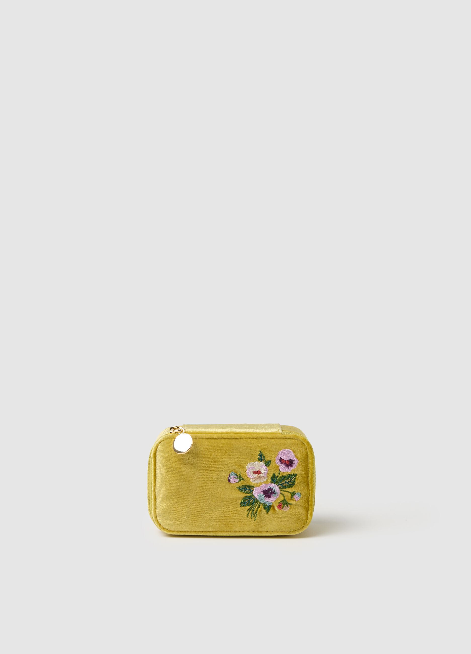 Yellow Jewellery Case with Floral Embroidery and Zip