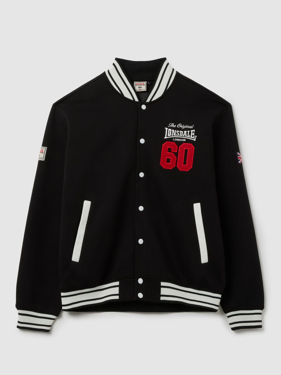 Black cotton-blend jacket with buttons_0