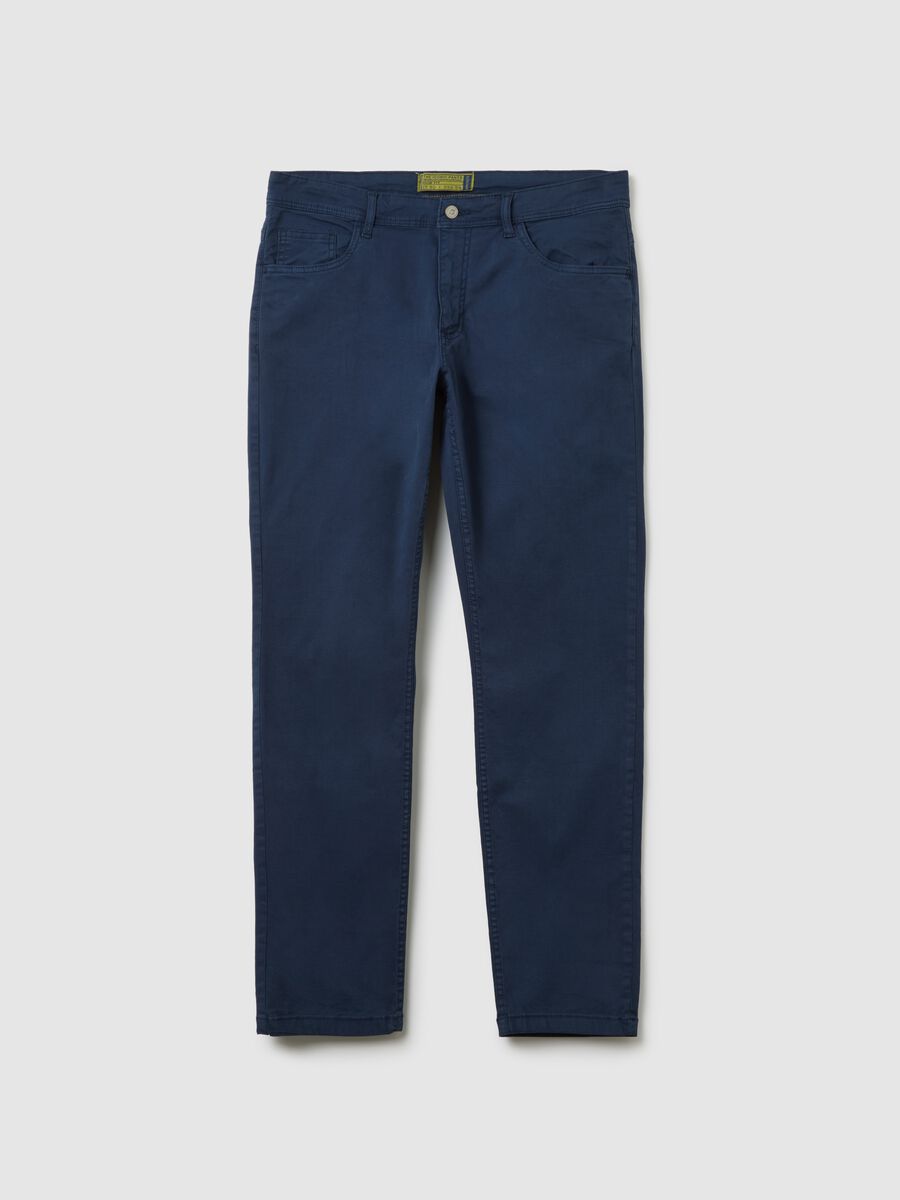 Pantaloni in cotone blu slim fit_0