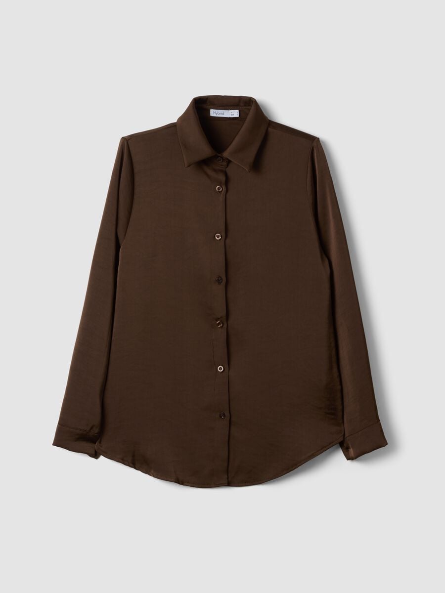 Camicia marrone regular fit con colletto classico_0