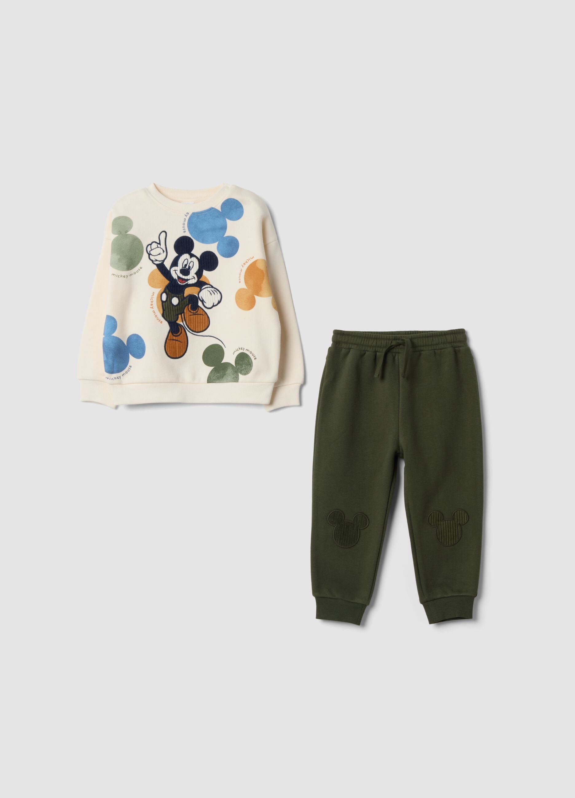 Beige organic cotton-blend jogging set with Mickey print, oversized fit
