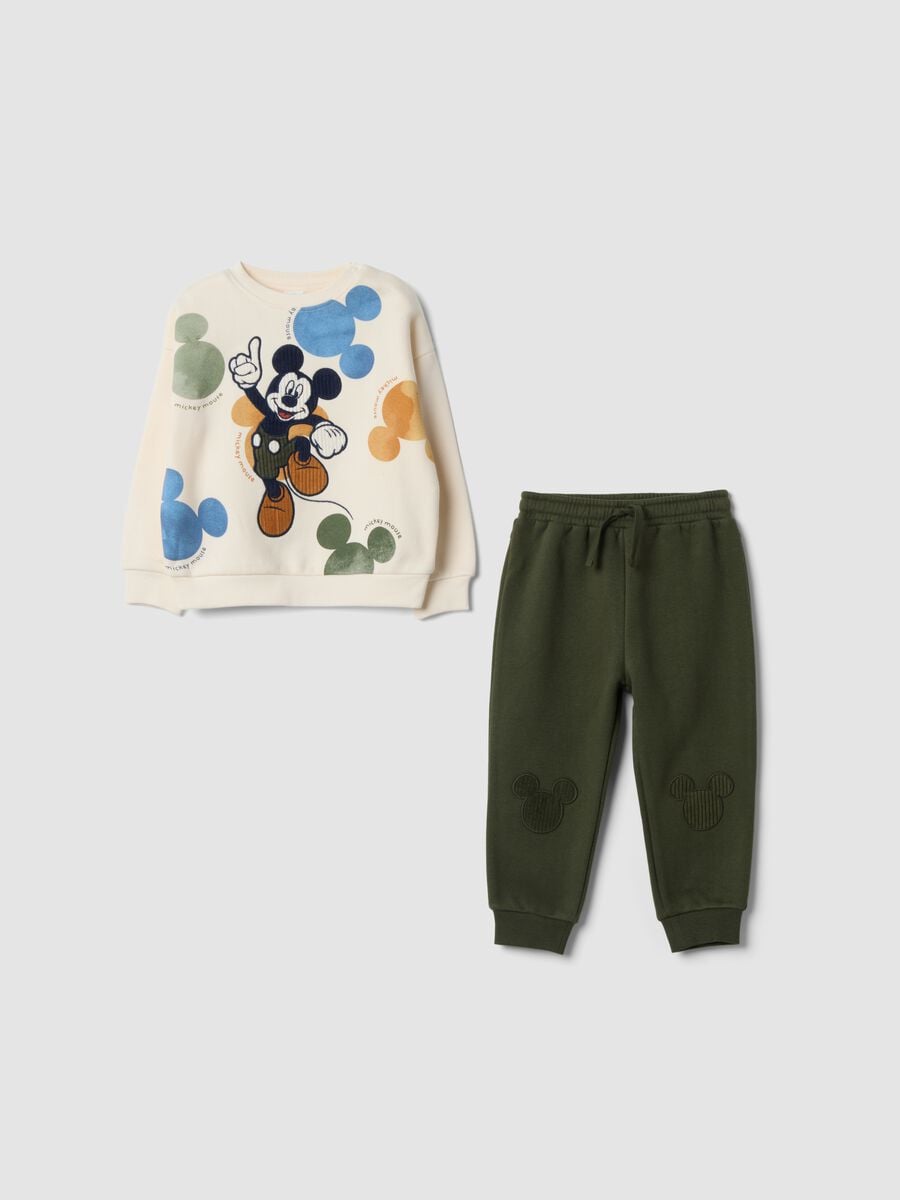 Completo jogging beige in misto cotone organico con stampa Mickey over fit_0