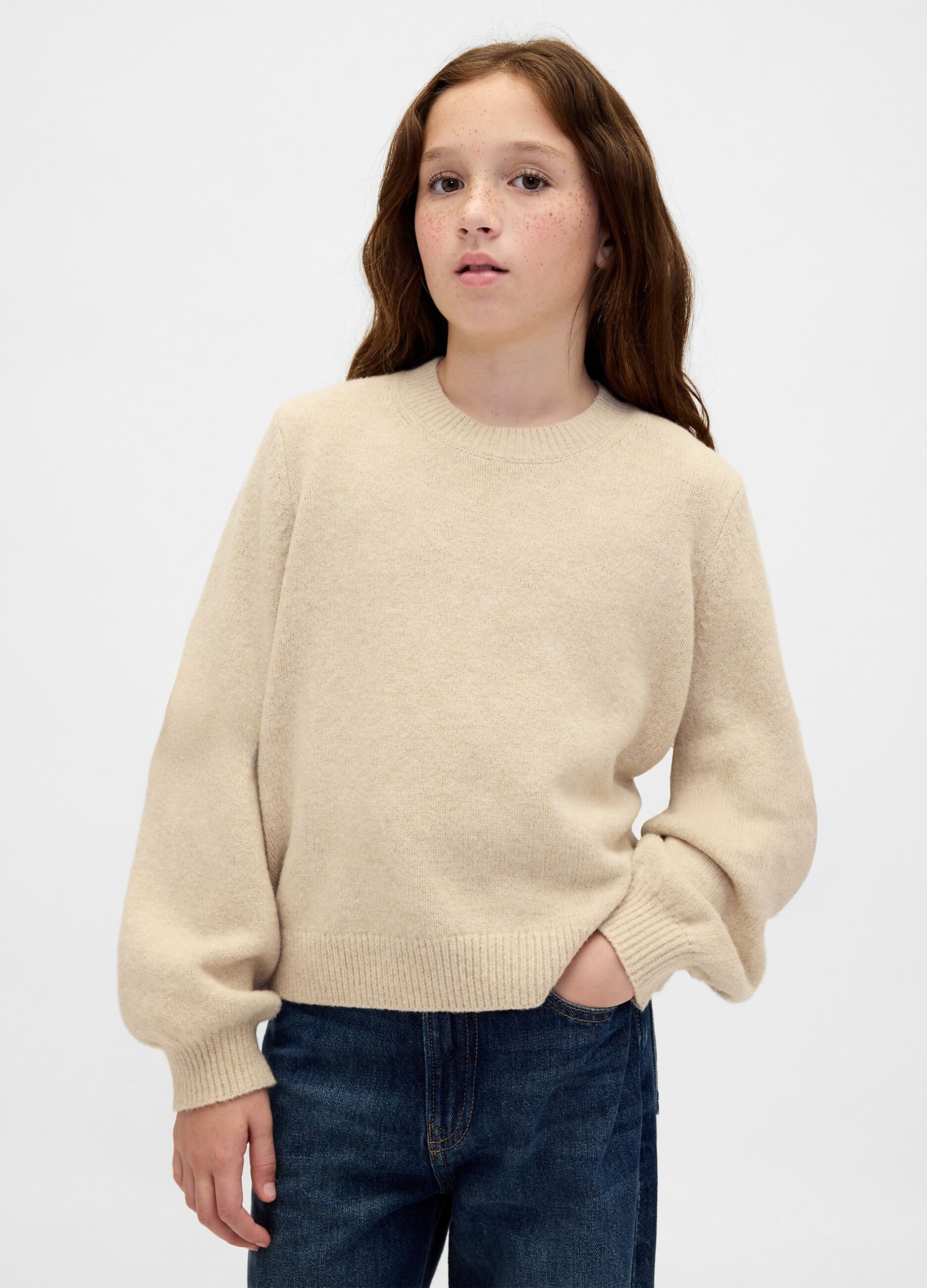 Beige cotton blend jumper for girls