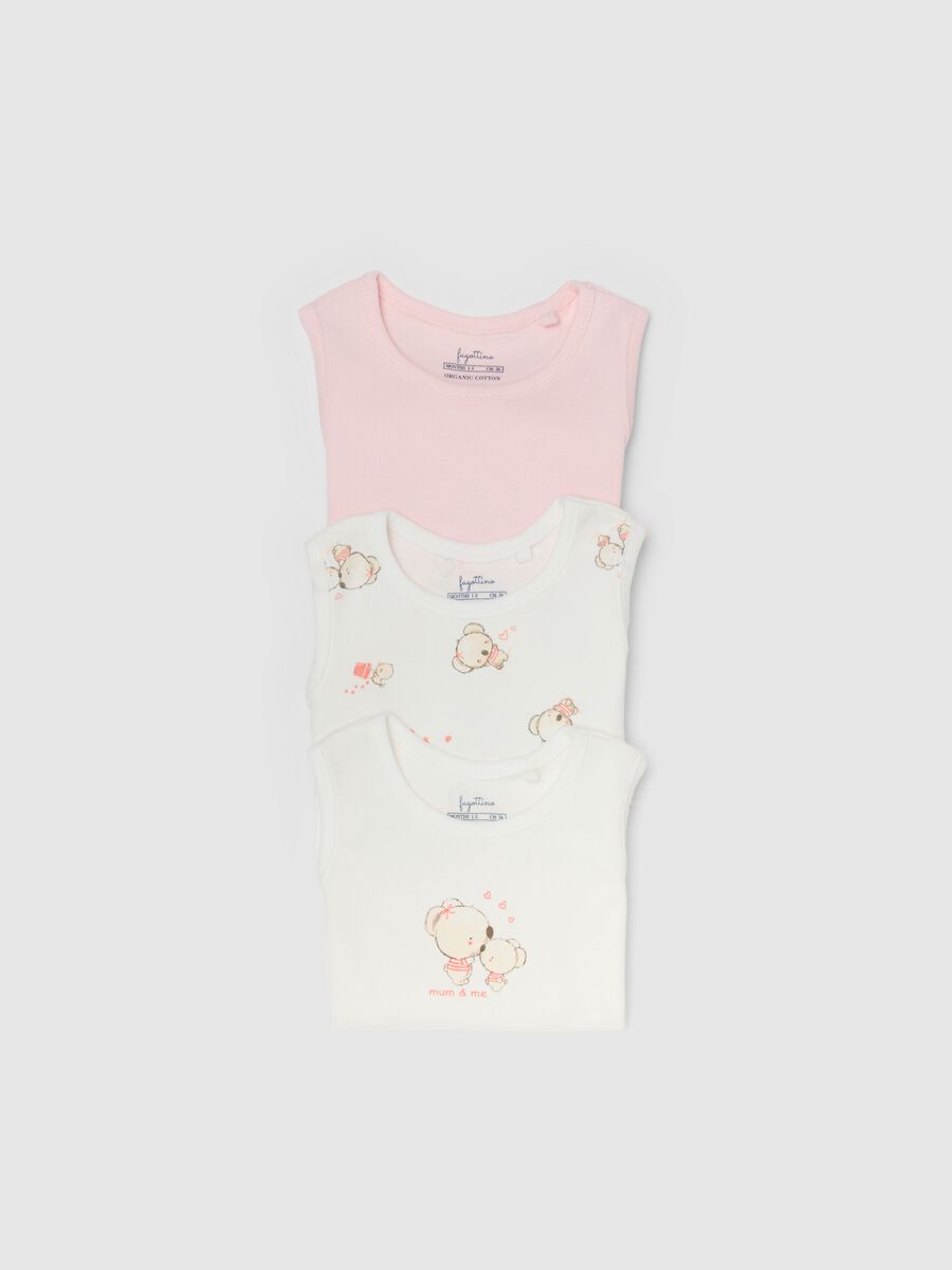 Tripack body senza maniche in puro cotone multicolor da neonata_2