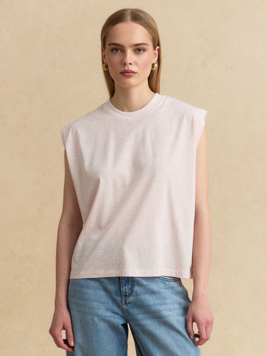 Pink short-sleeve T-shirt in lyocell and cotton blend_1