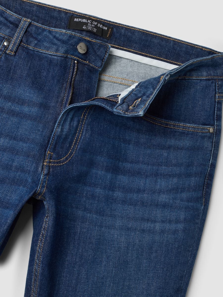 Dark blue slim-fit stretch cotton jeans_2
