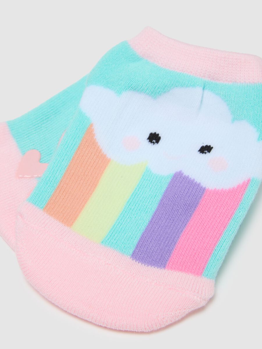 Multicolour cotton blend anti-slip socks for girls with prints_2