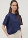Blue pure cotton T-shirt with openwork embroidery, regular fit_0