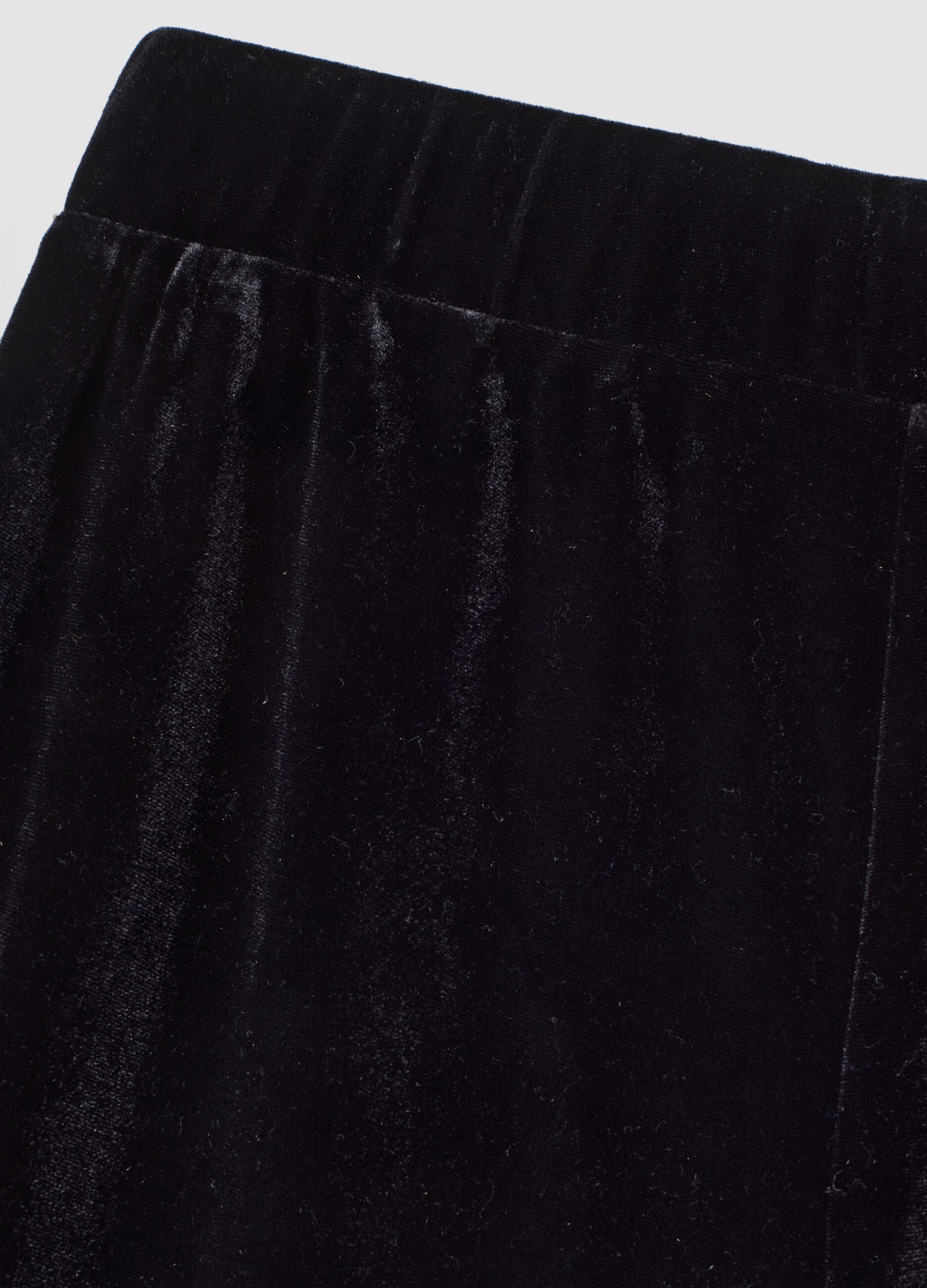 Pantaloni neri wide leg in tessuto velour elasticizzato