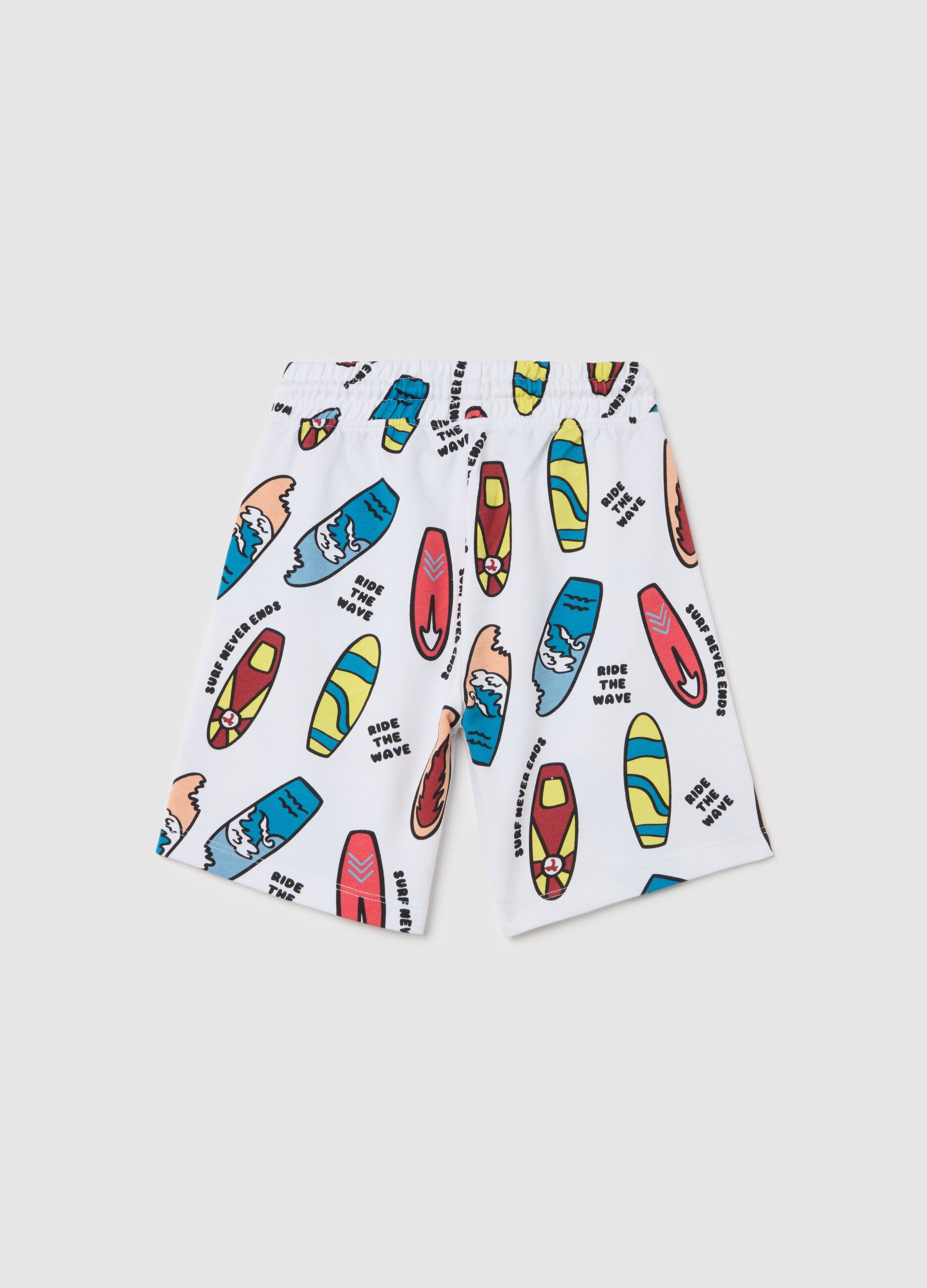 Cotton Bermuda shorts with drawstring and print