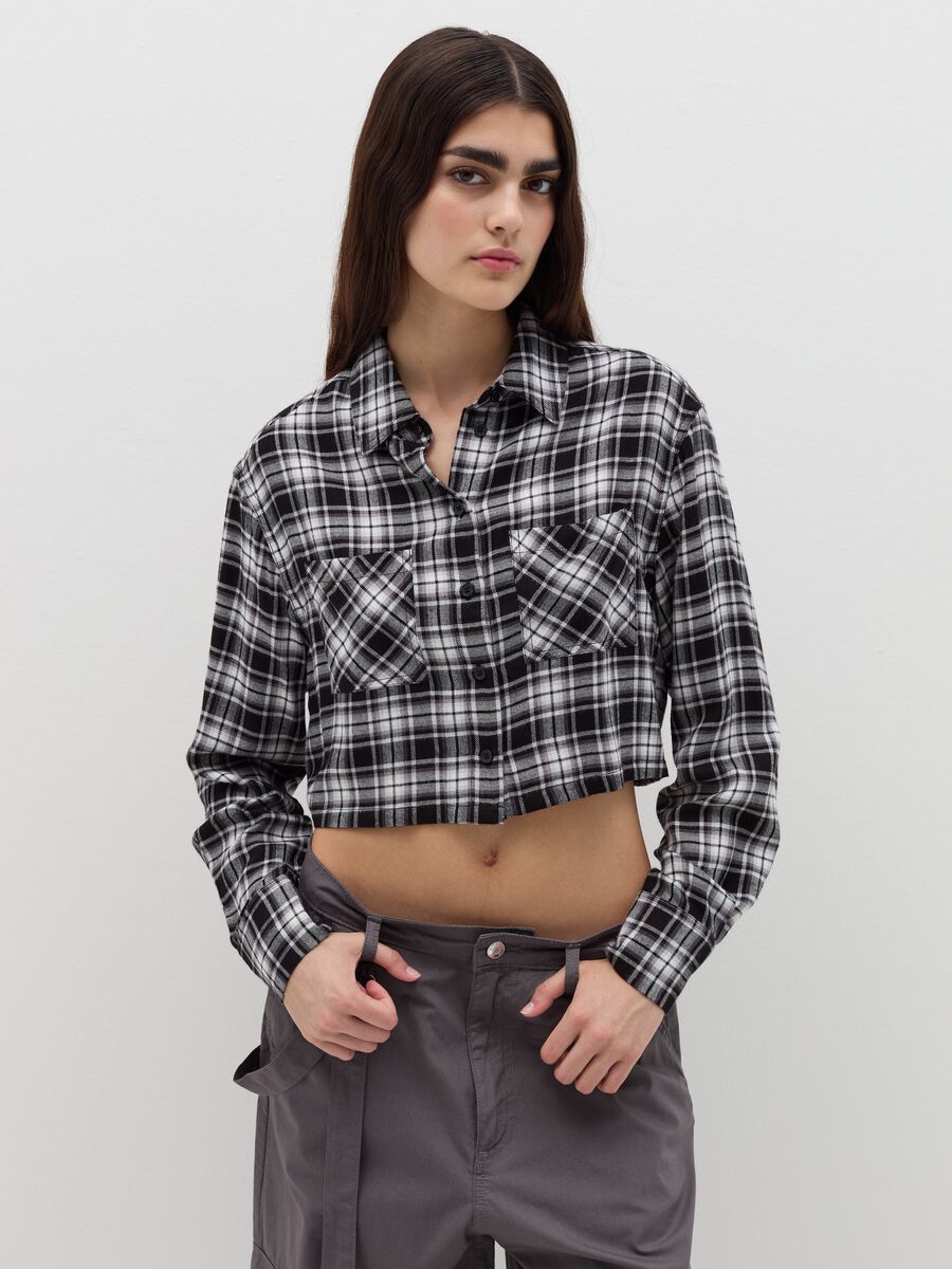 Camicia crop in flanella check_0