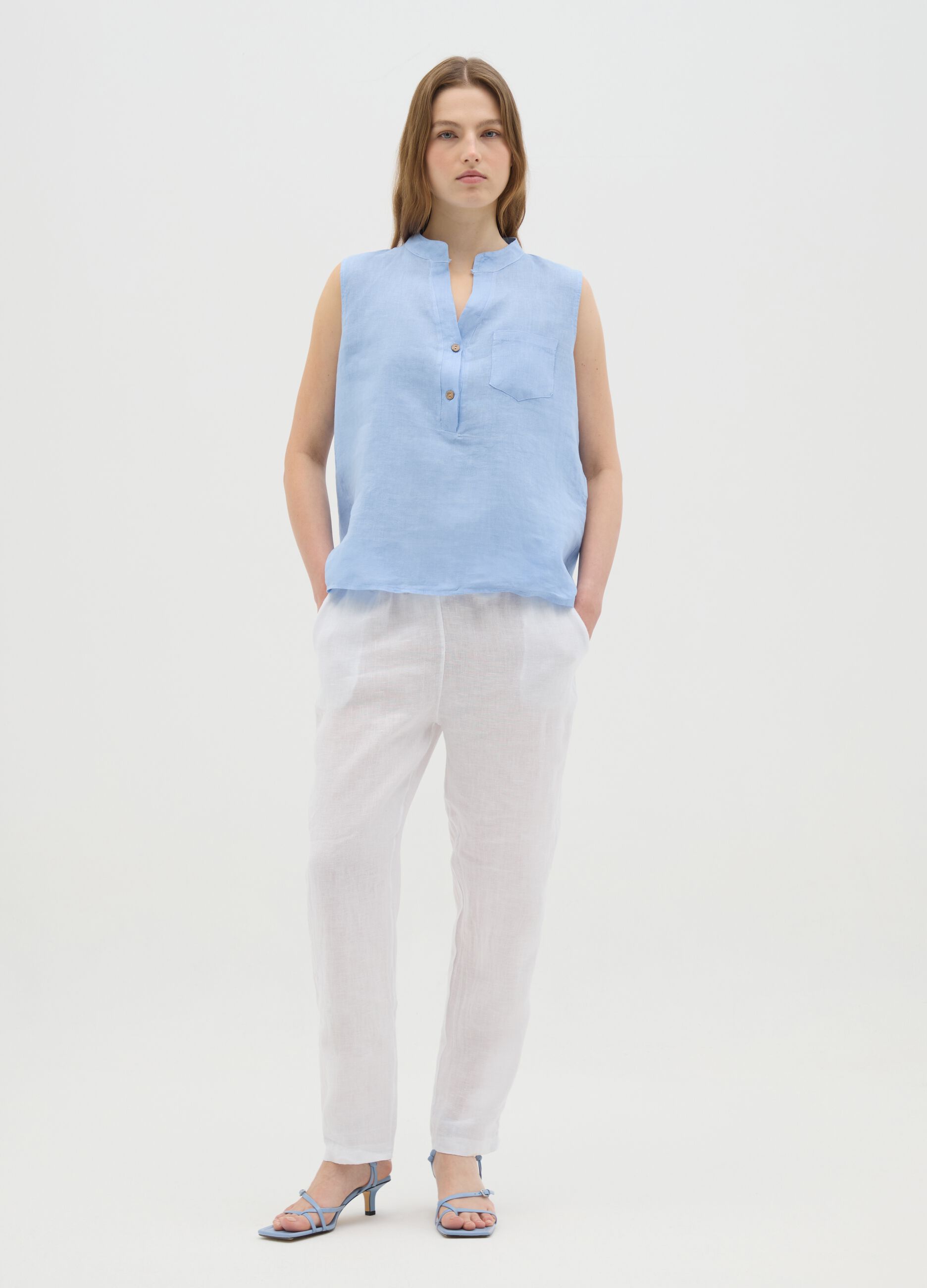 Women's pure white linen trousers regular fit