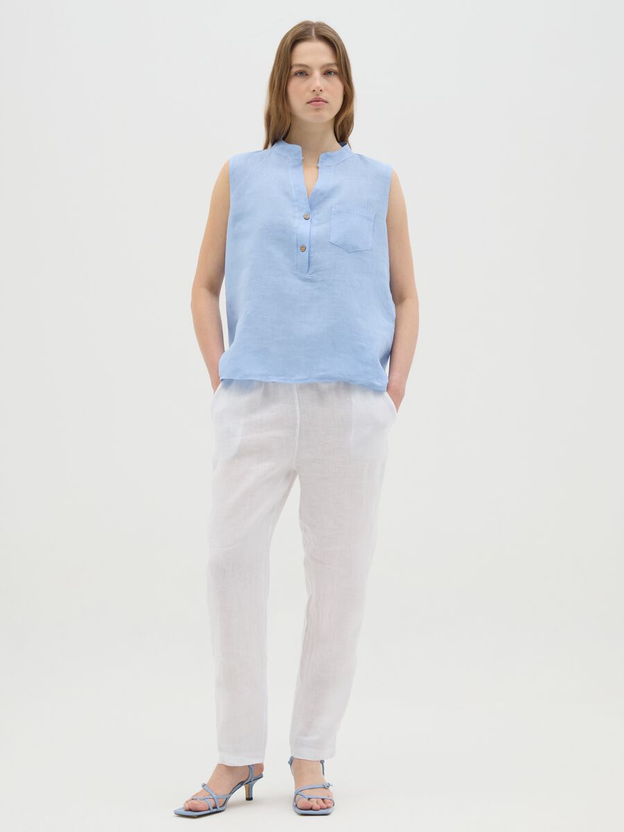 Women's pure white linen trousers regular fit_0