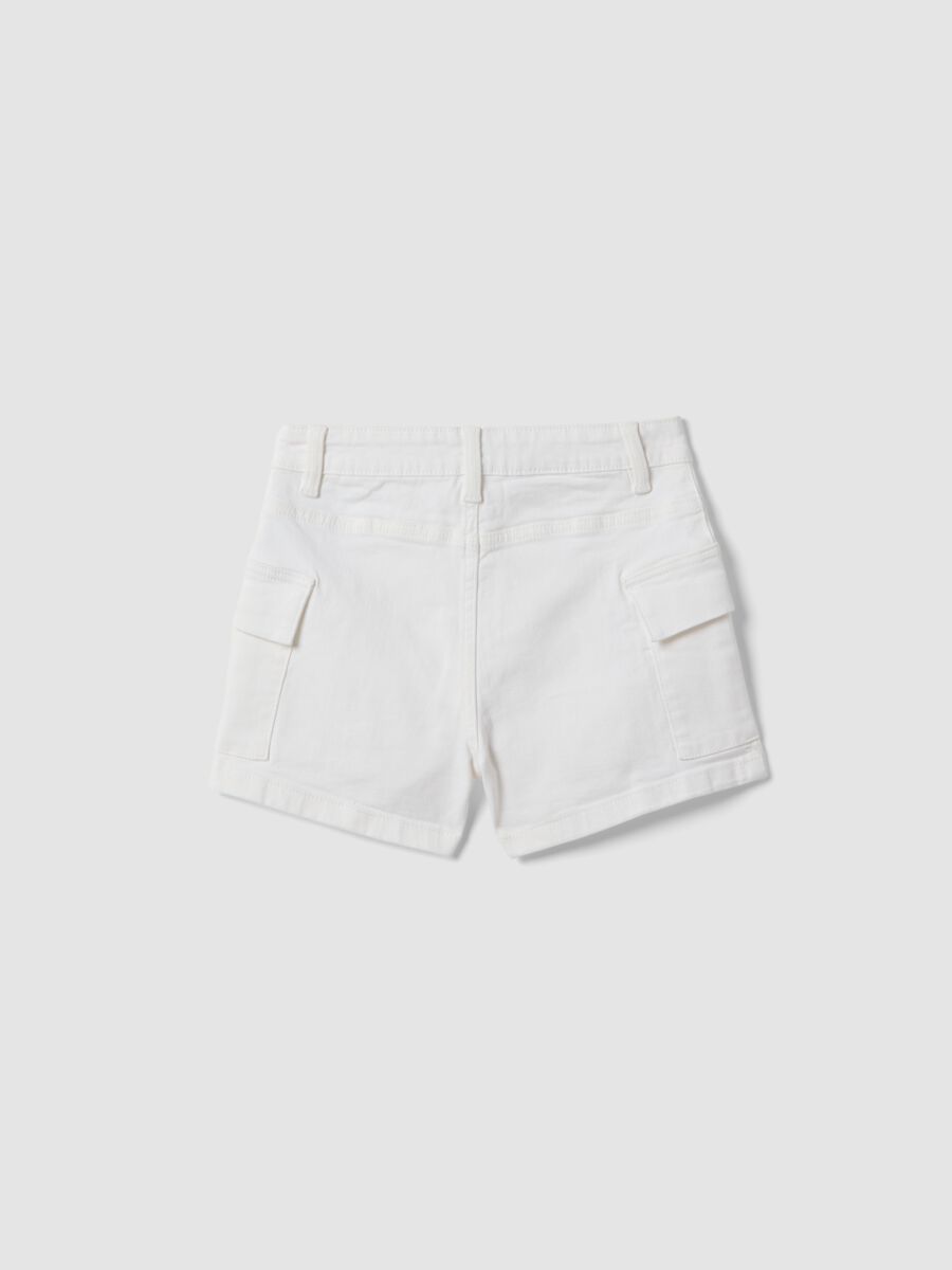 Shorts cargo denim bianchi in cotone elasticizzato da ragazza slim fit_1