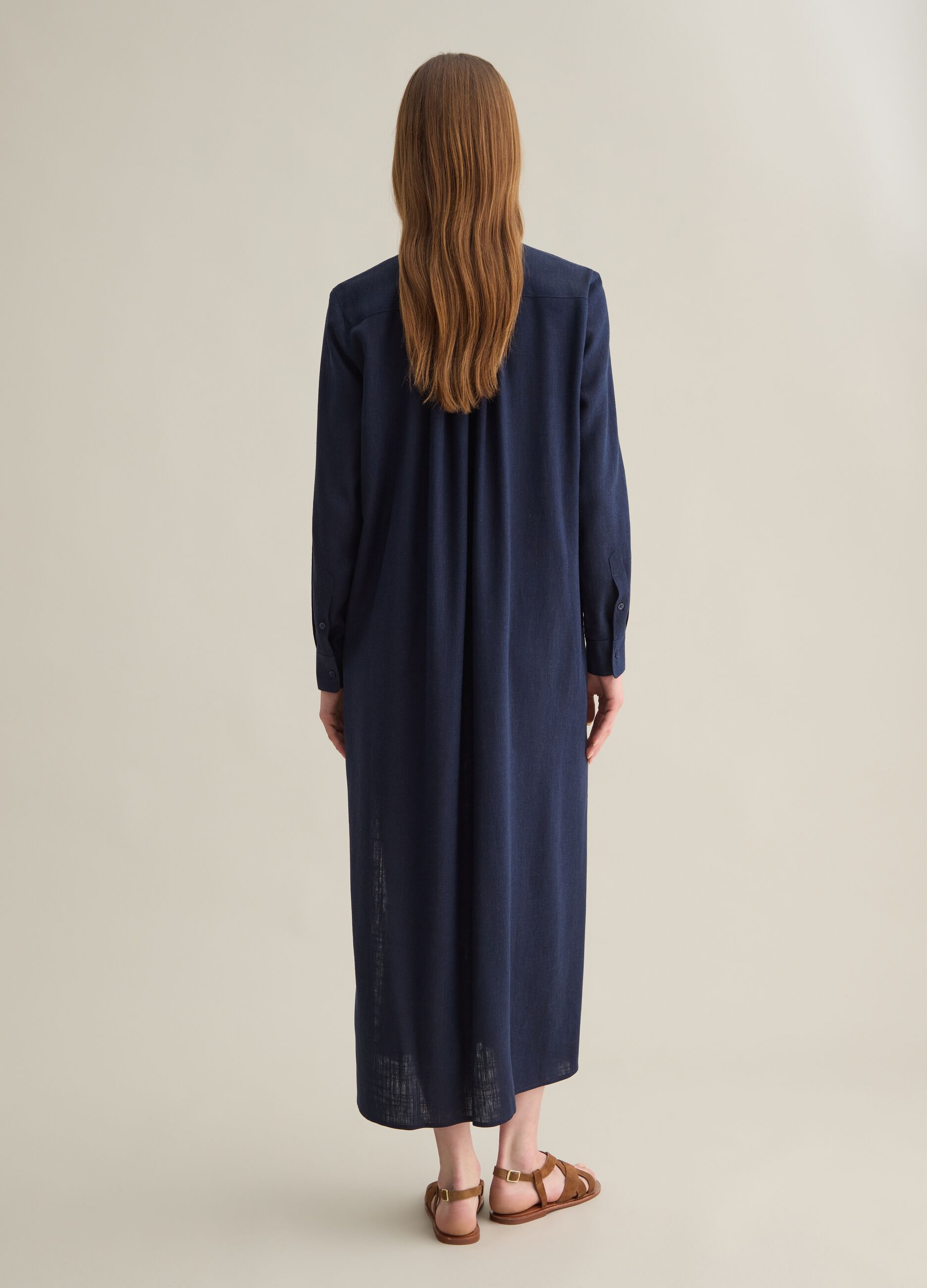 Abito lungo da donna in viscosa e lino blu wide fit
