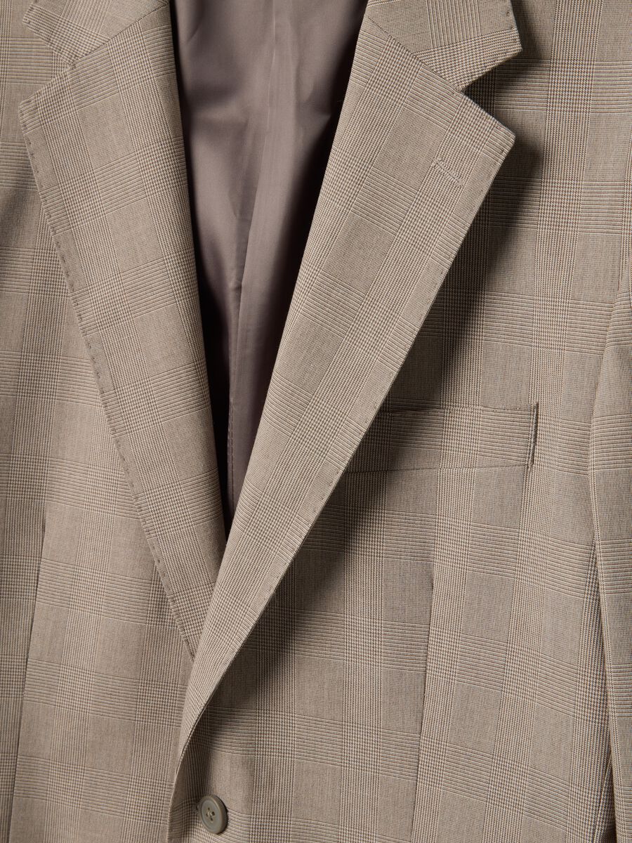 Slim fit beige check cotton blend jacket with lapel_5