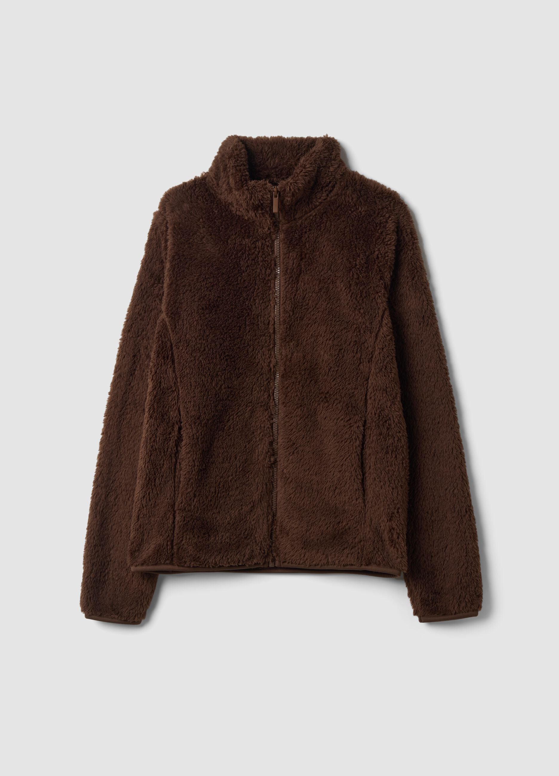Brown regular-fit crew-neck sweatshirt with zip