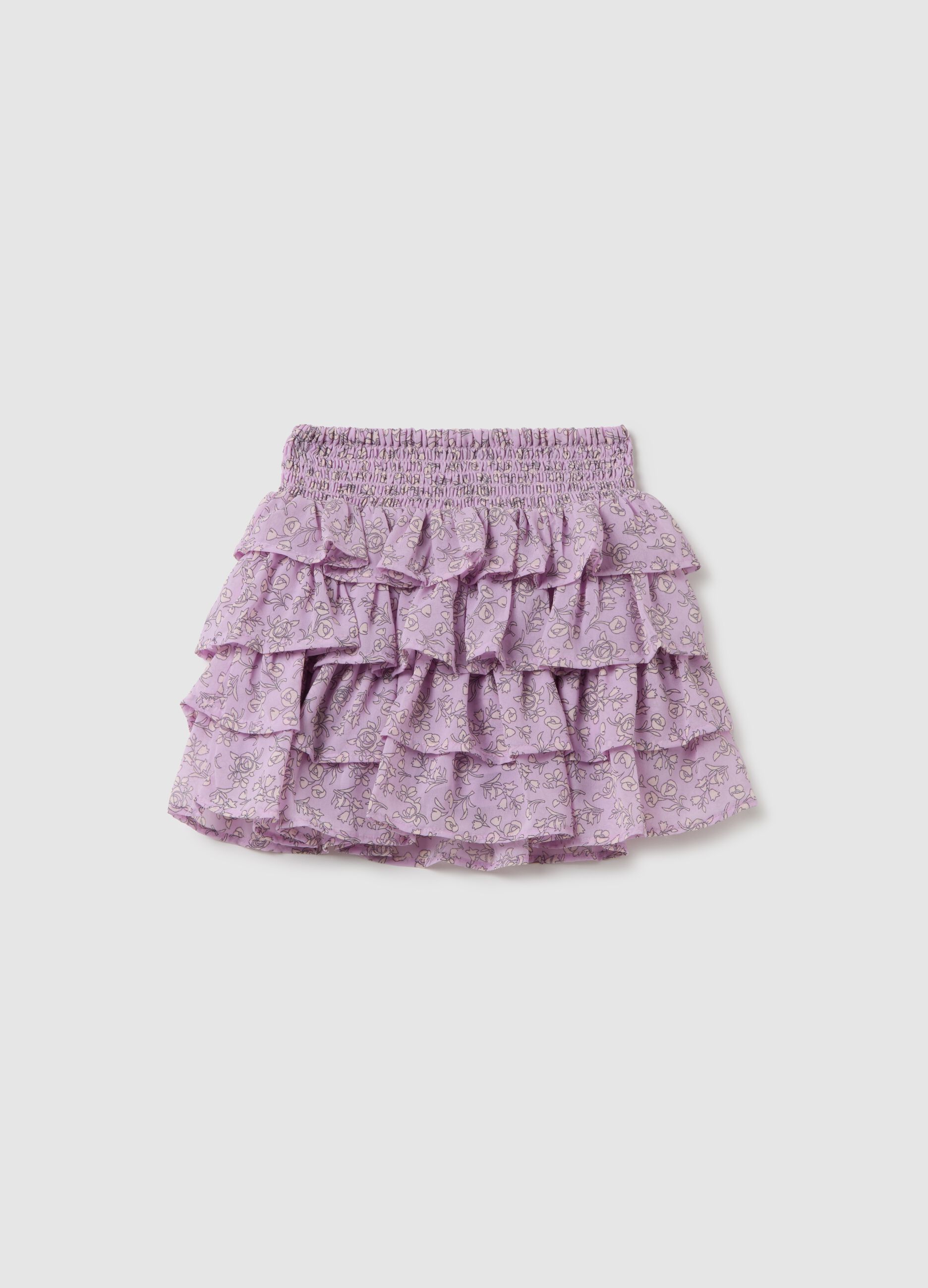 Girls' Mixed Skirt with Purple Floral Print