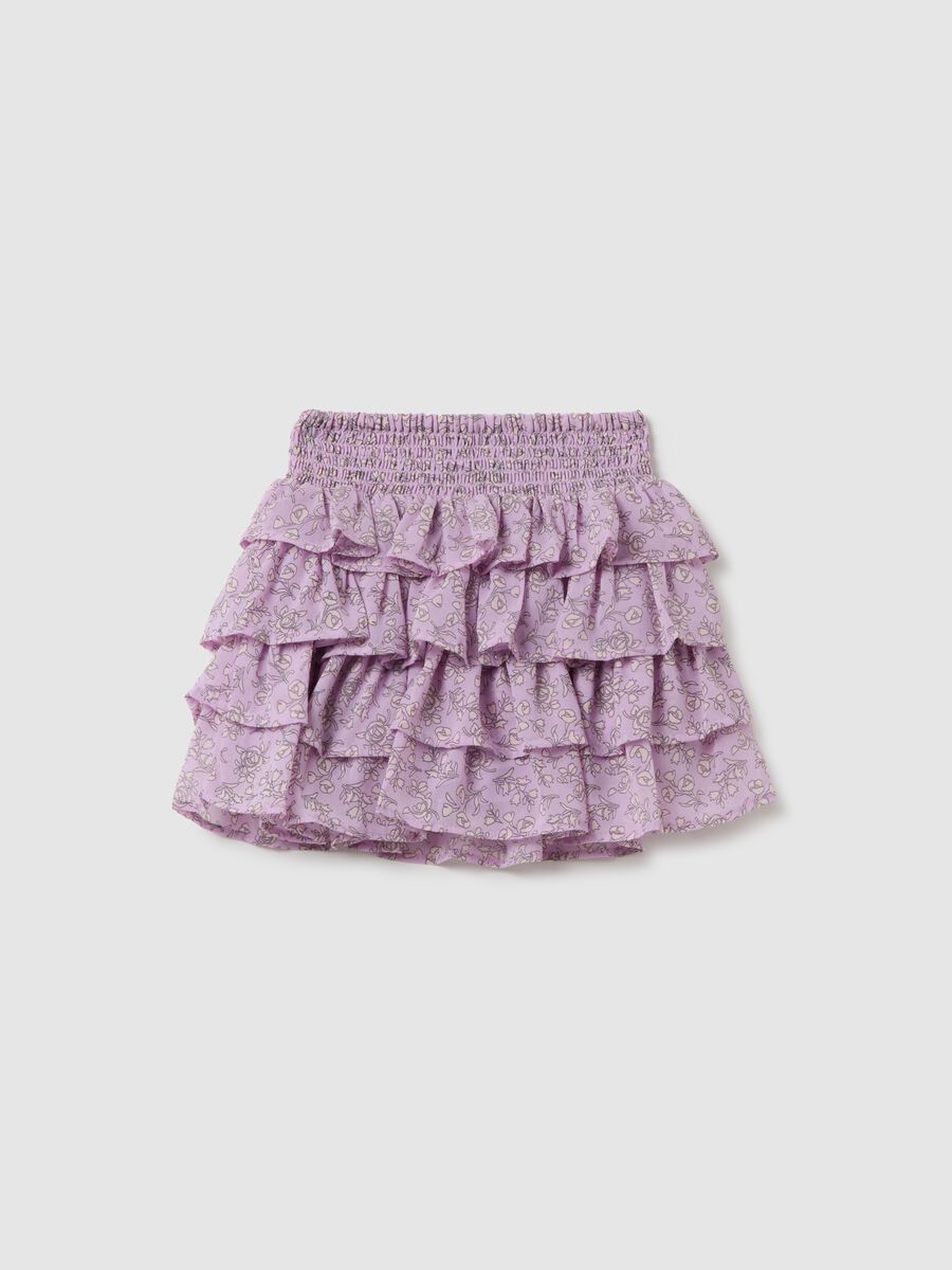 Girls' Mixed Skirt with Purple Floral Print_0