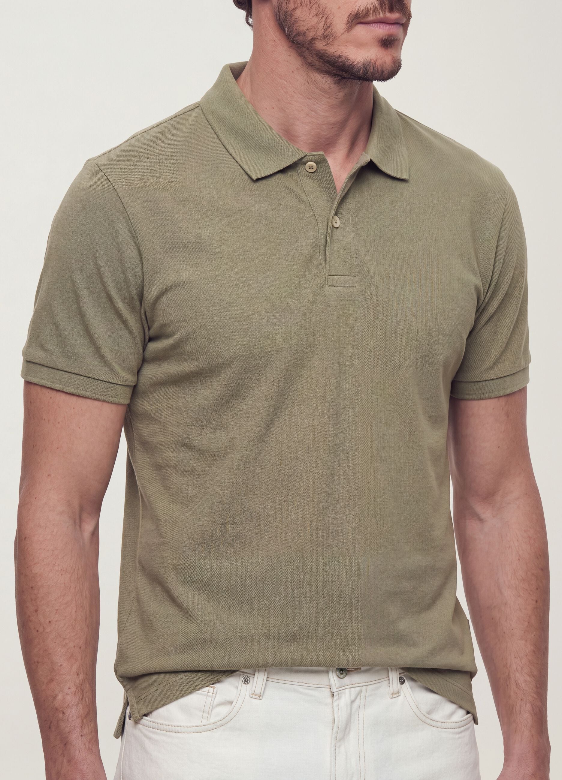 Green pure cotton piqu&eacute; polo shirt with classic collar, regular fit