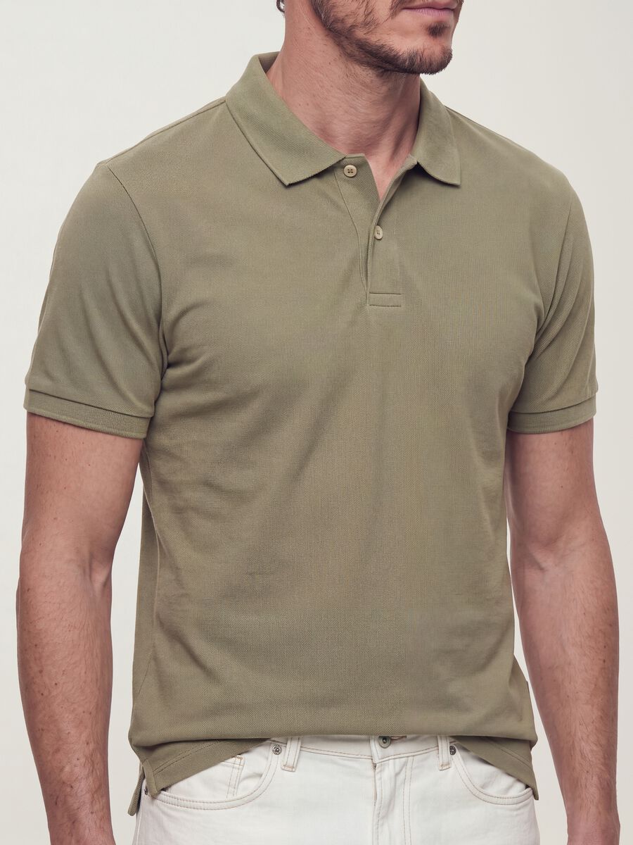 Polo verde in puro cotone piquet con colletto classico regular fit_1