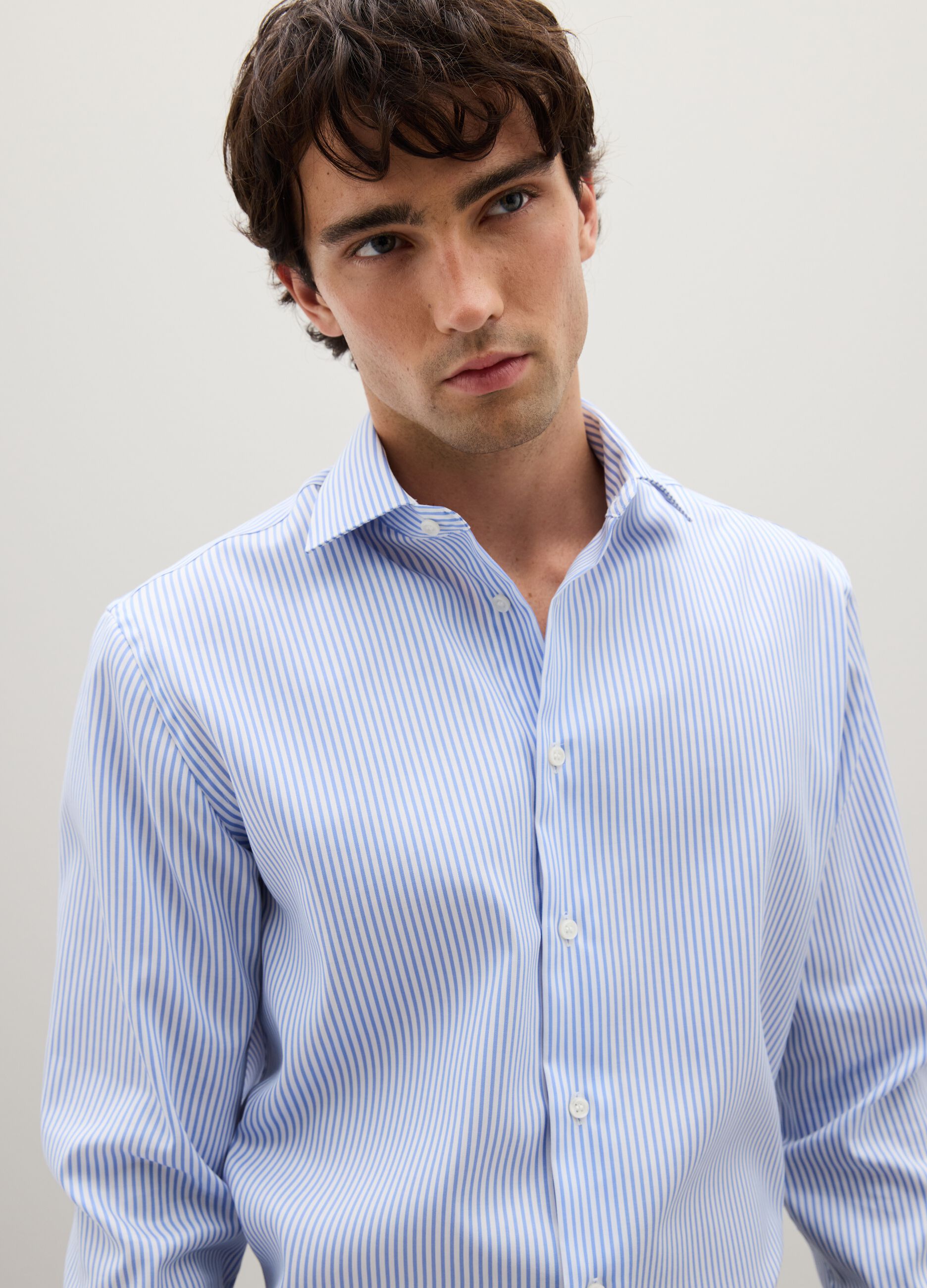 Camicia in puro cotone blu a righe regular fit