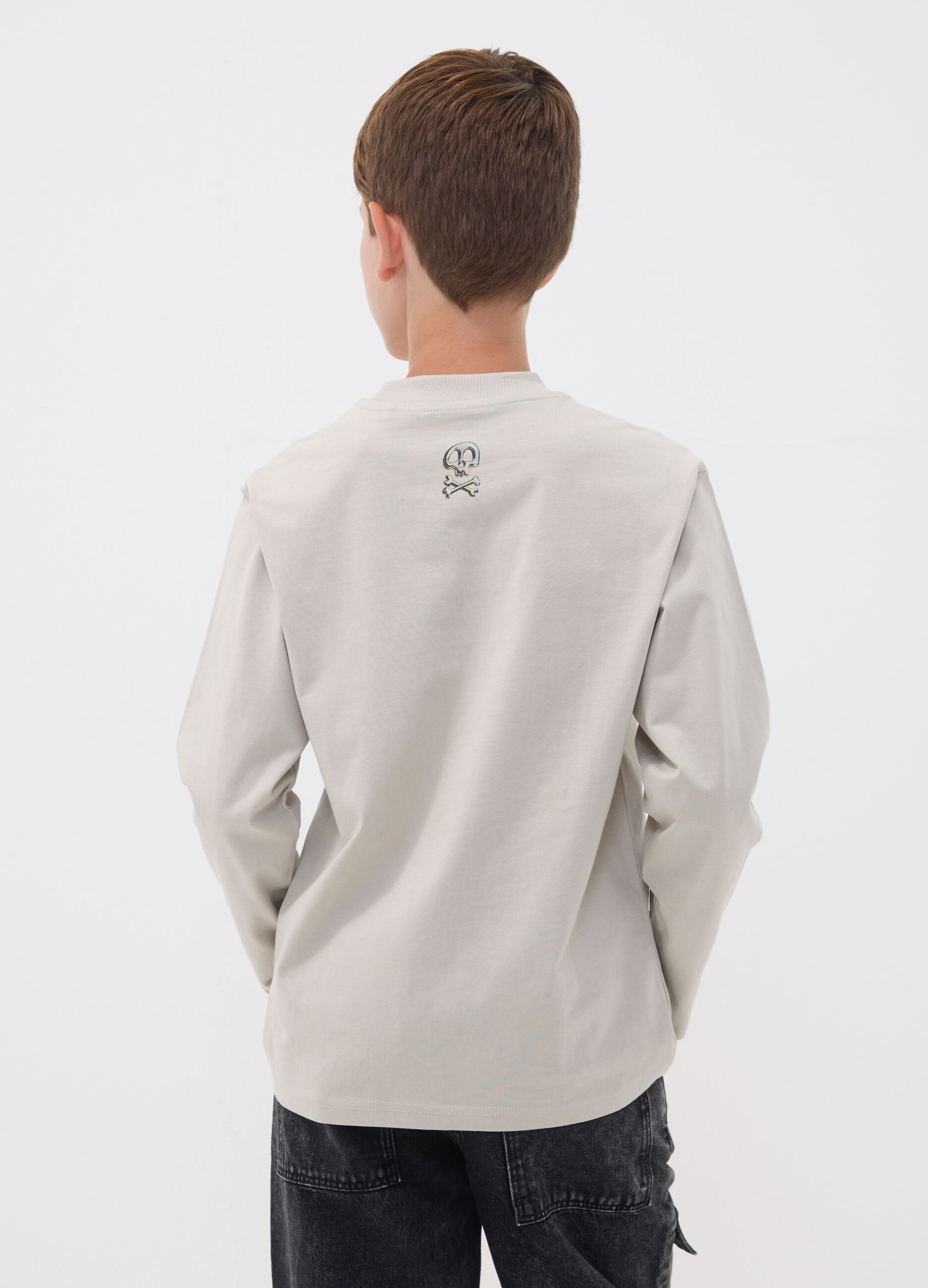 Grey pure cotton printed crew-neck T-shirt for boys