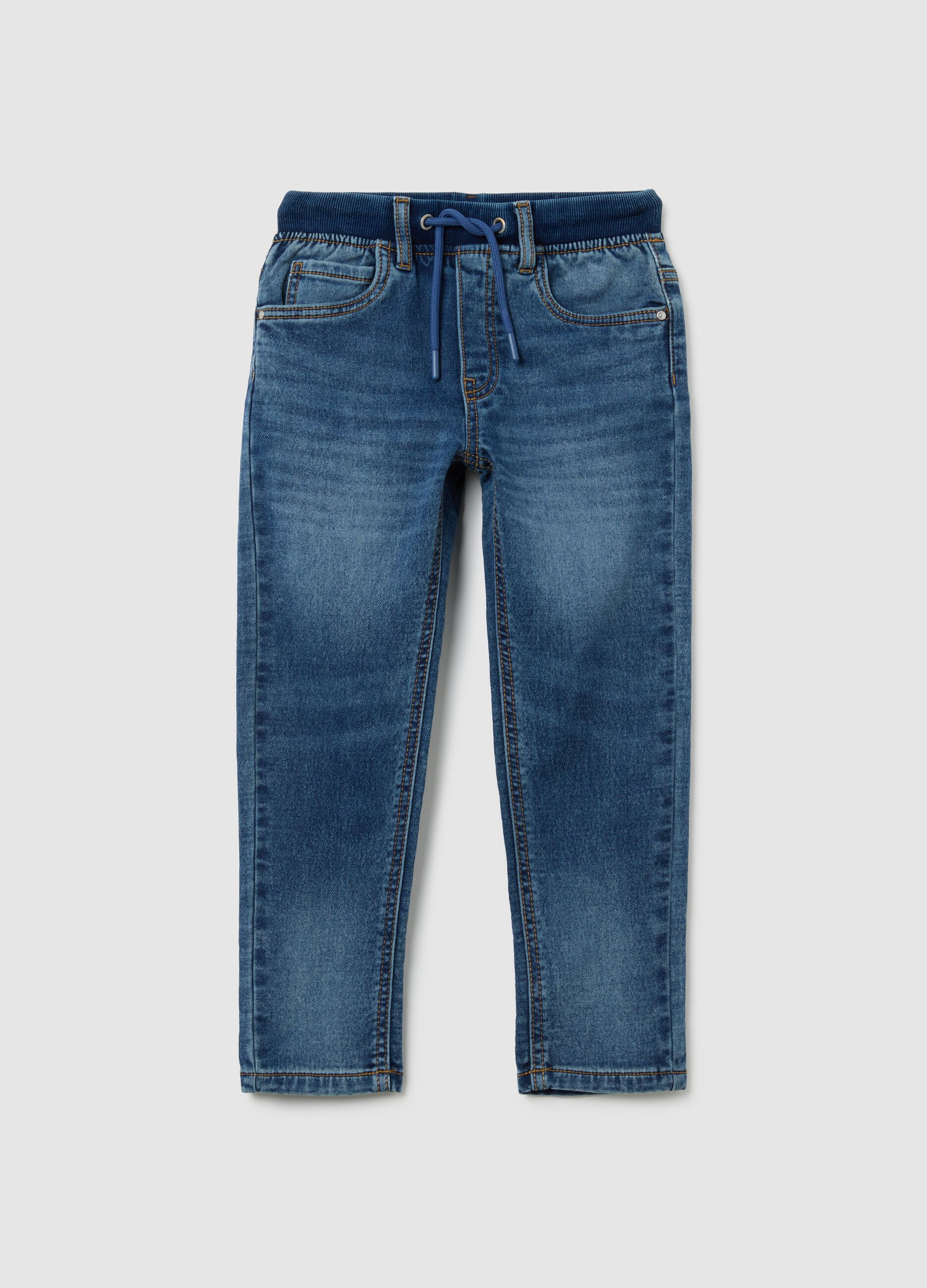 Jeans da bambino in misto cotone blu elasticizzato