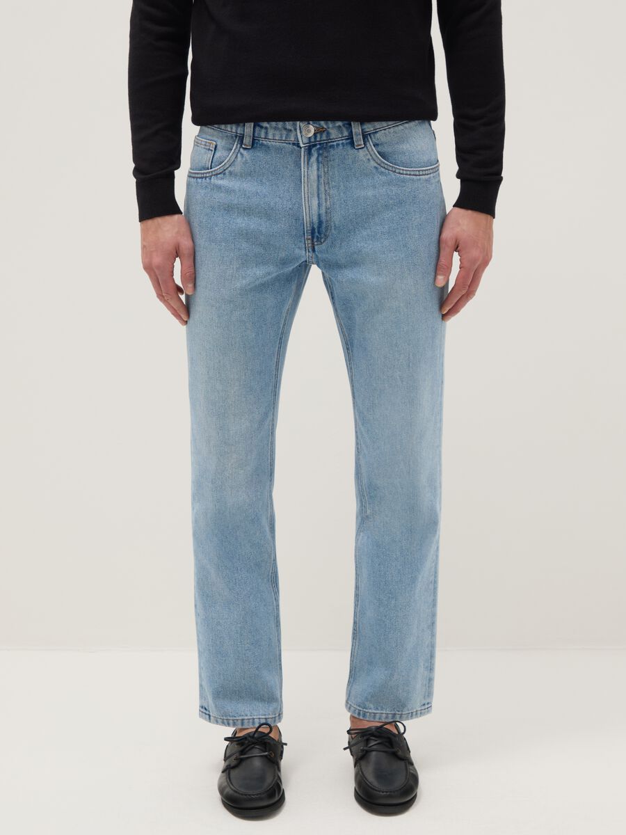 Pantaloni azzurri in misto cotone regular fit_1