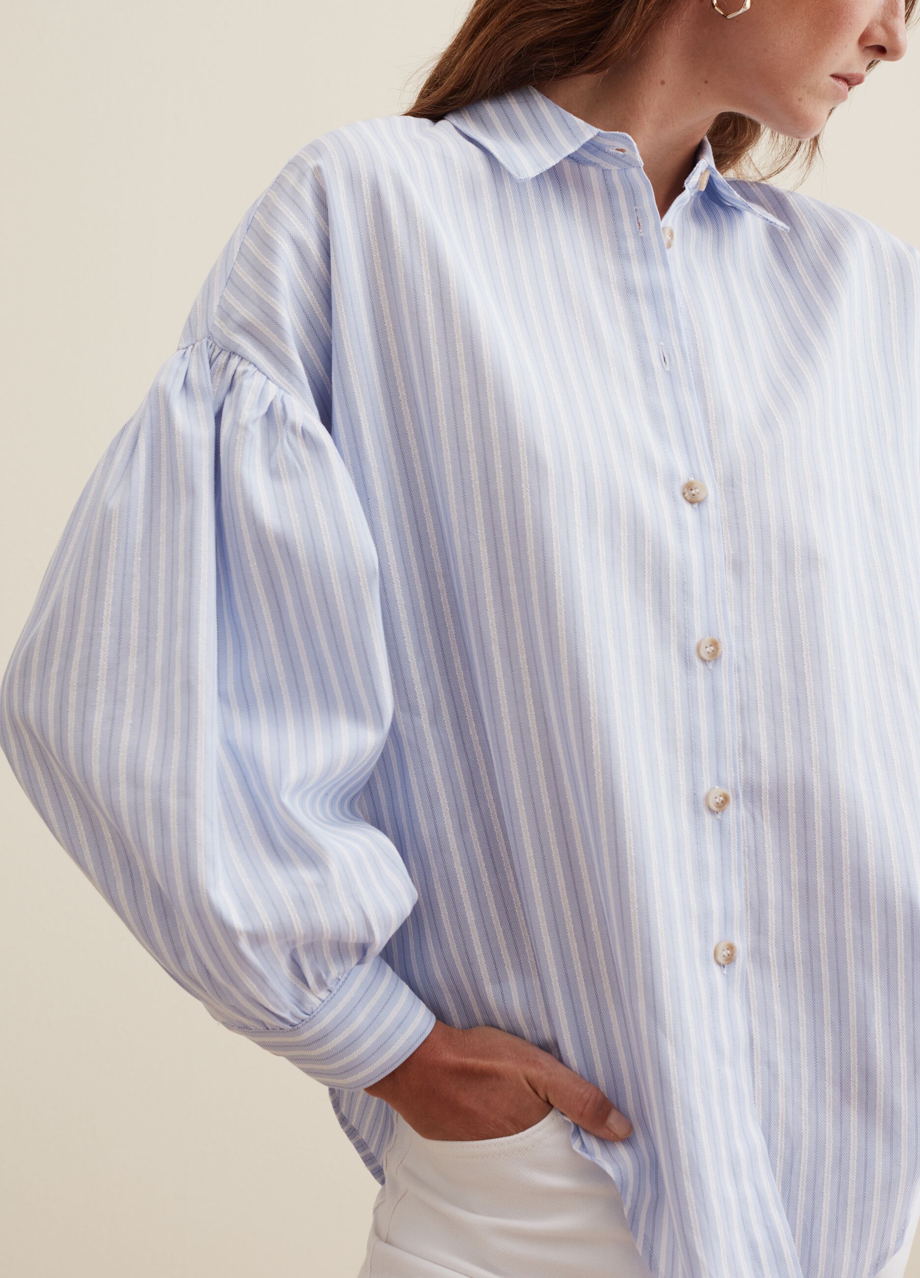 Camicia oversize a righe maniche a sbuffo_3
