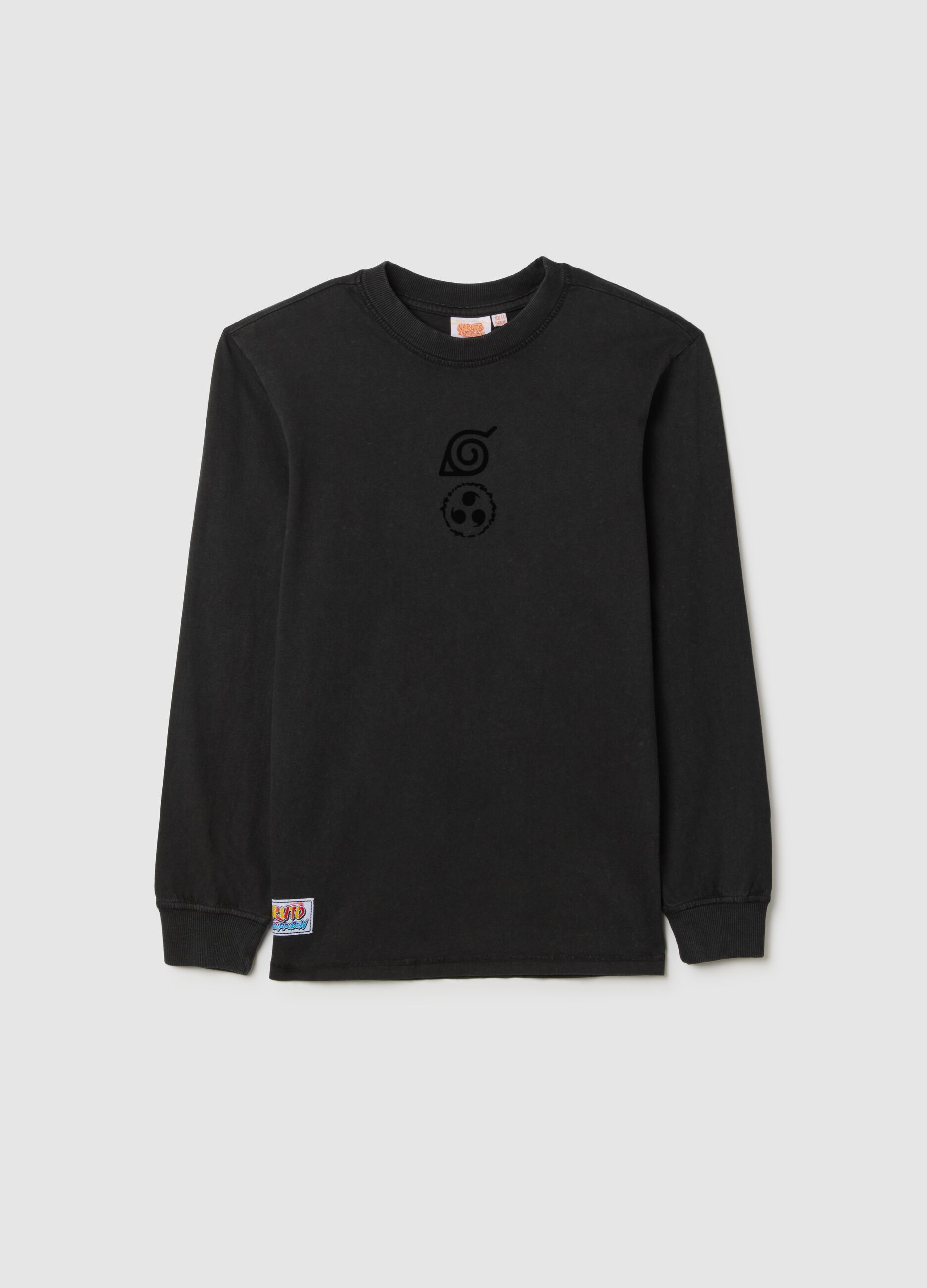 Boys' top in pure black cotton with oversized fit