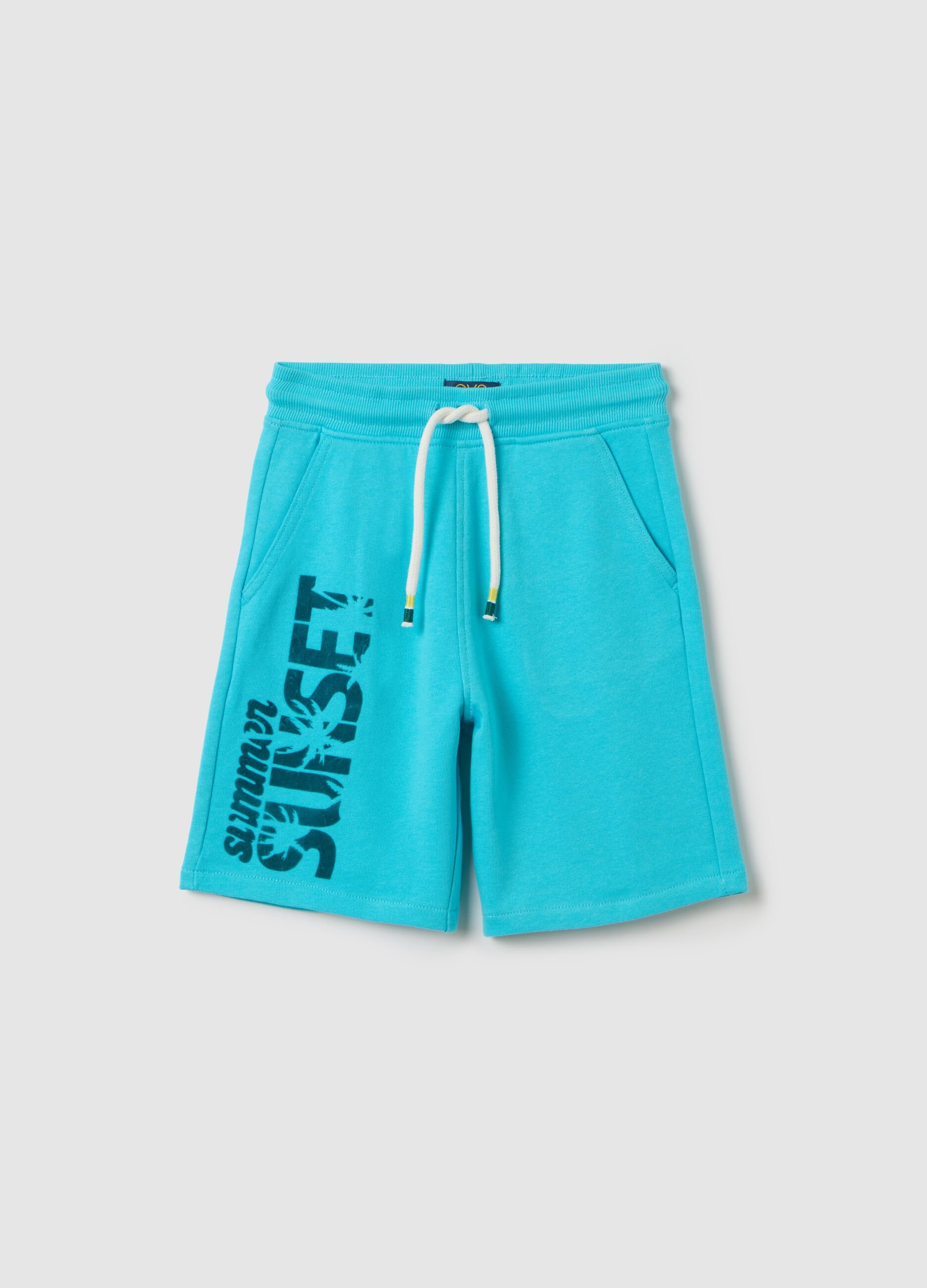 Short turquoise trousers in cotton