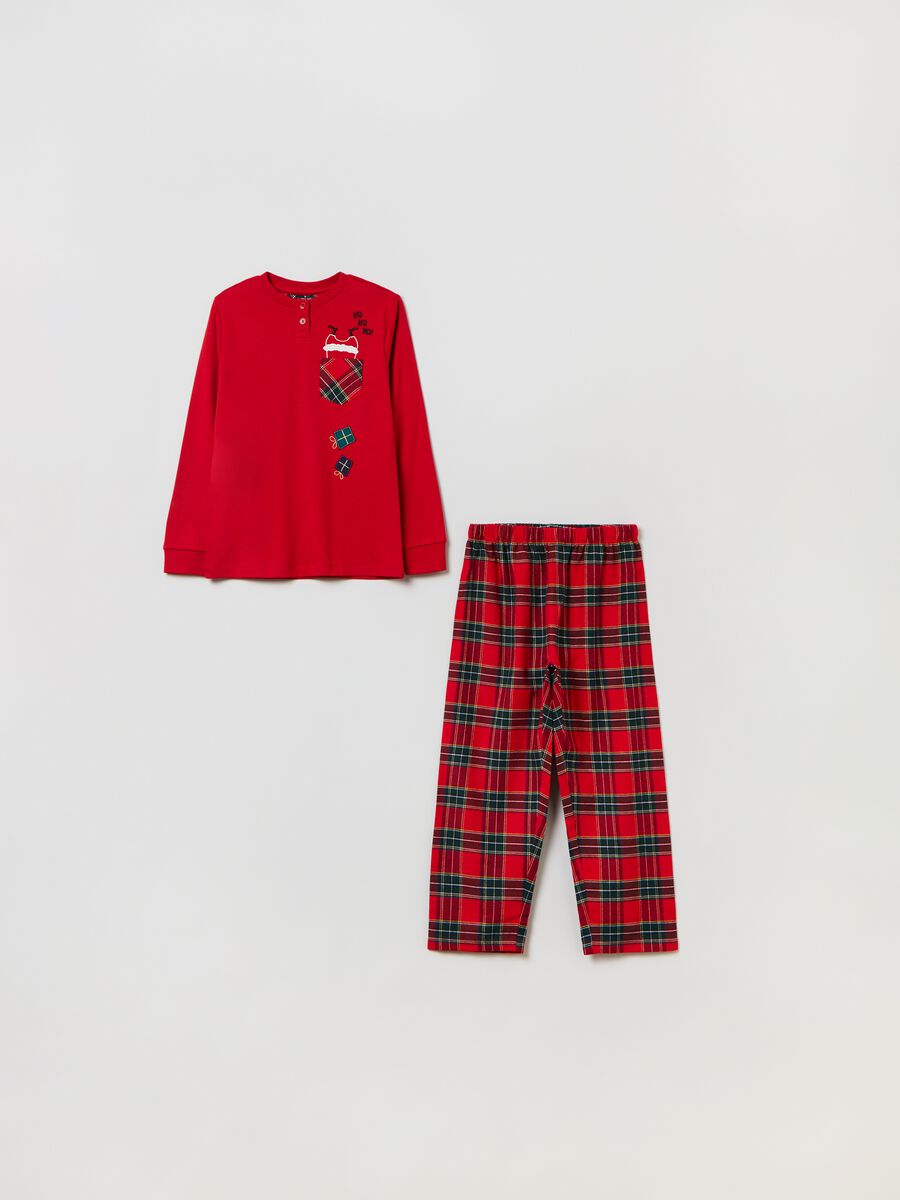 Pigiama tartan con ricamo Babbo Natale_0
