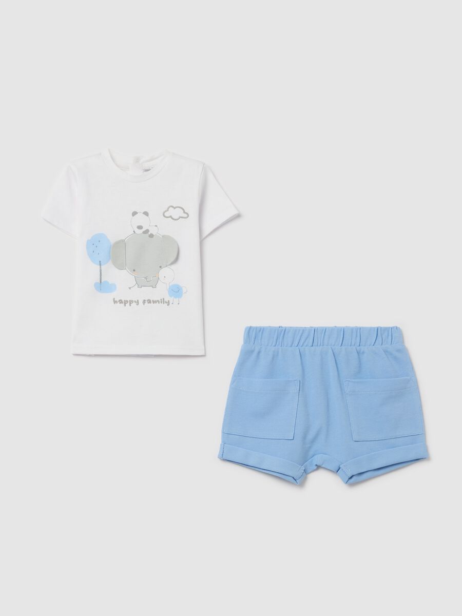 Cotton set with T-shirt with "Happy Family" embroidery and shorts_0
