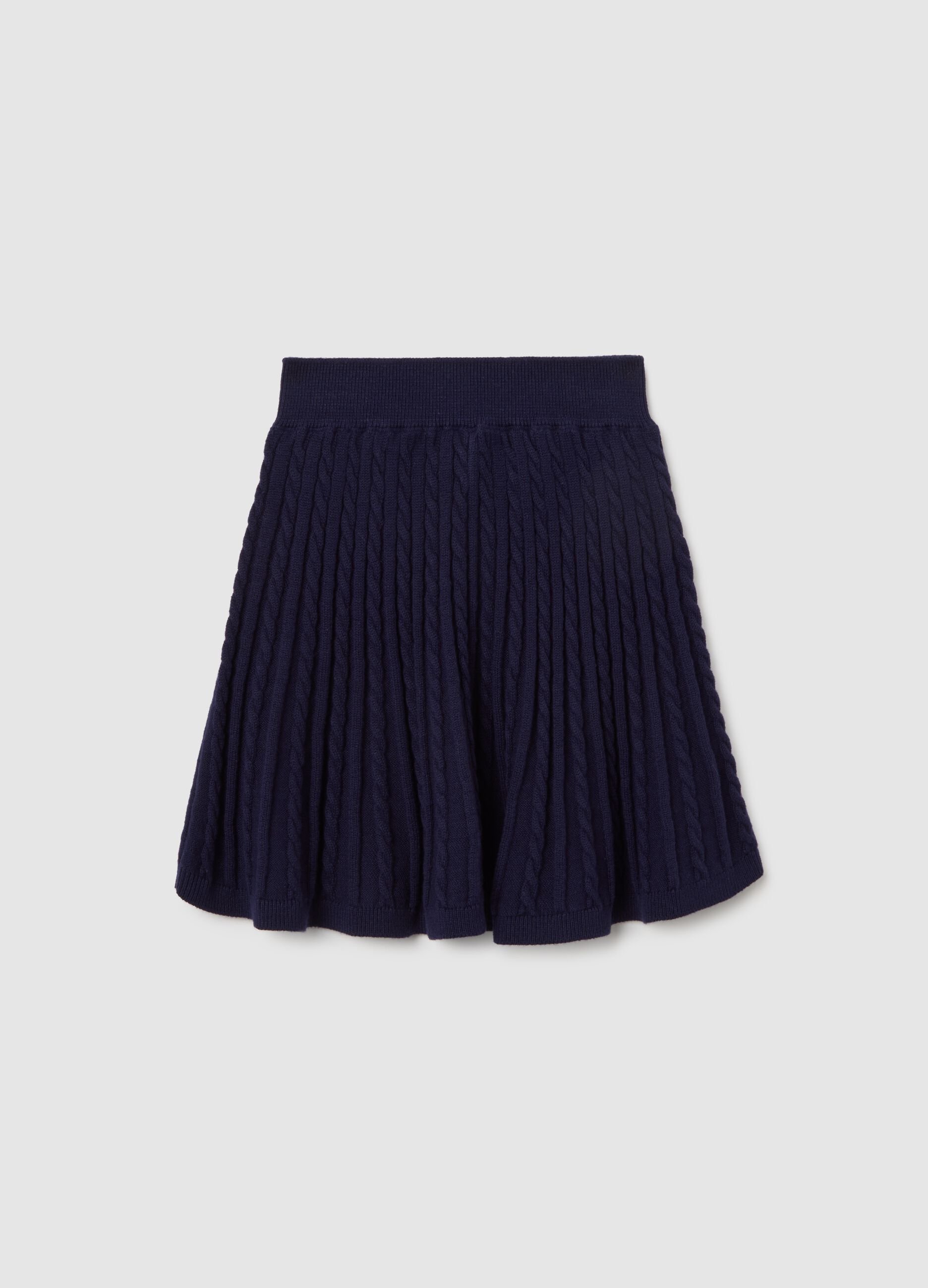 Girls' Blue Skirt in Cotton Blend, Regular Fit with Cable Detail