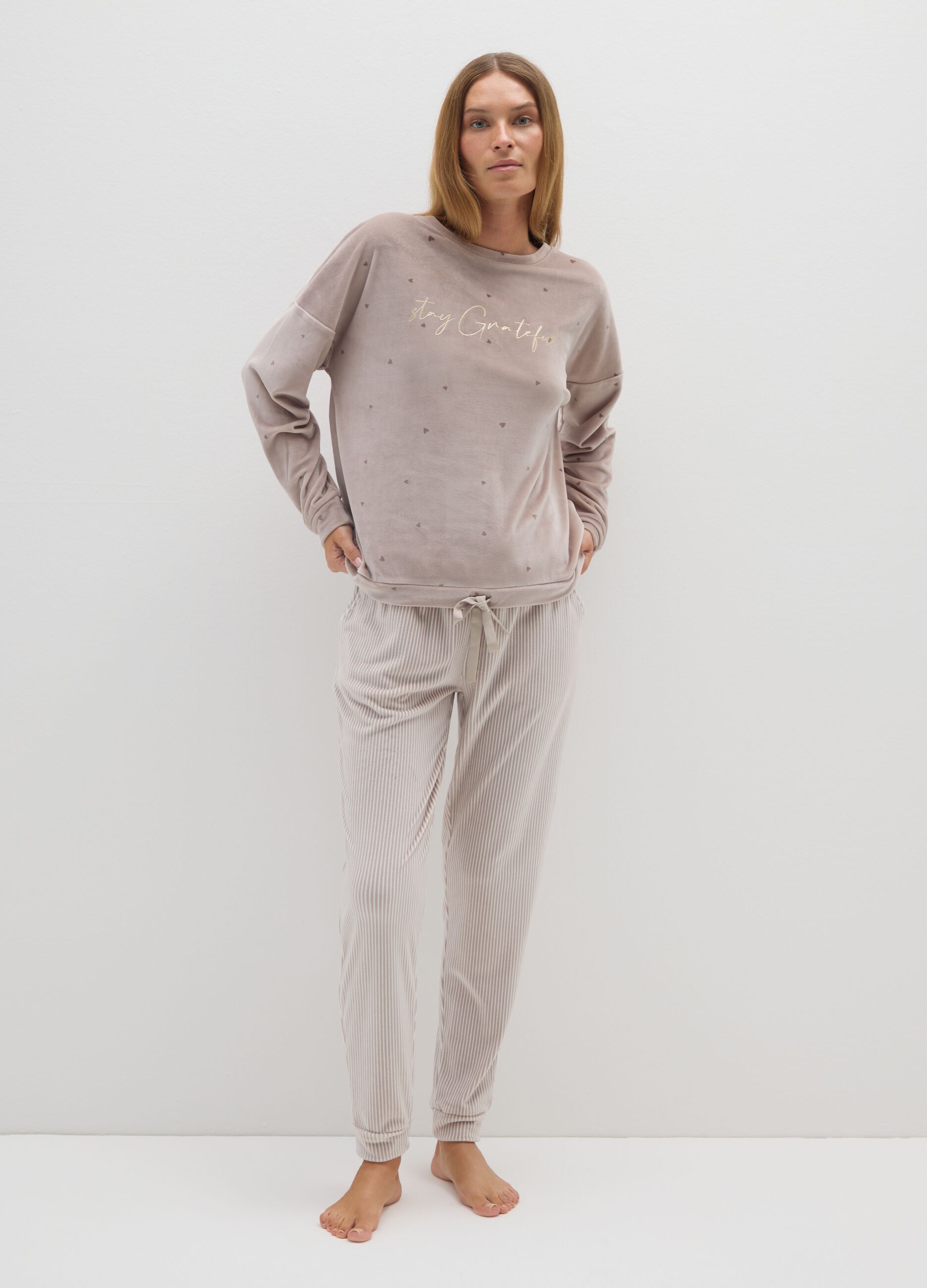 Beige adjustable waist pyjama trousers