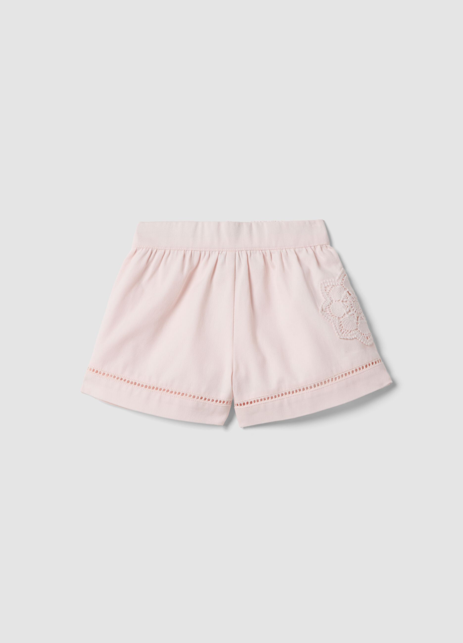 Pink pure cotton shorts with broderie anglaise detailing