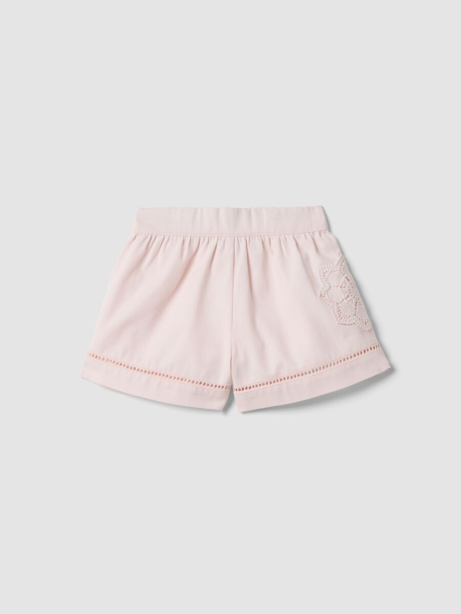 Pink pure cotton shorts with broderie anglaise detailing_0
