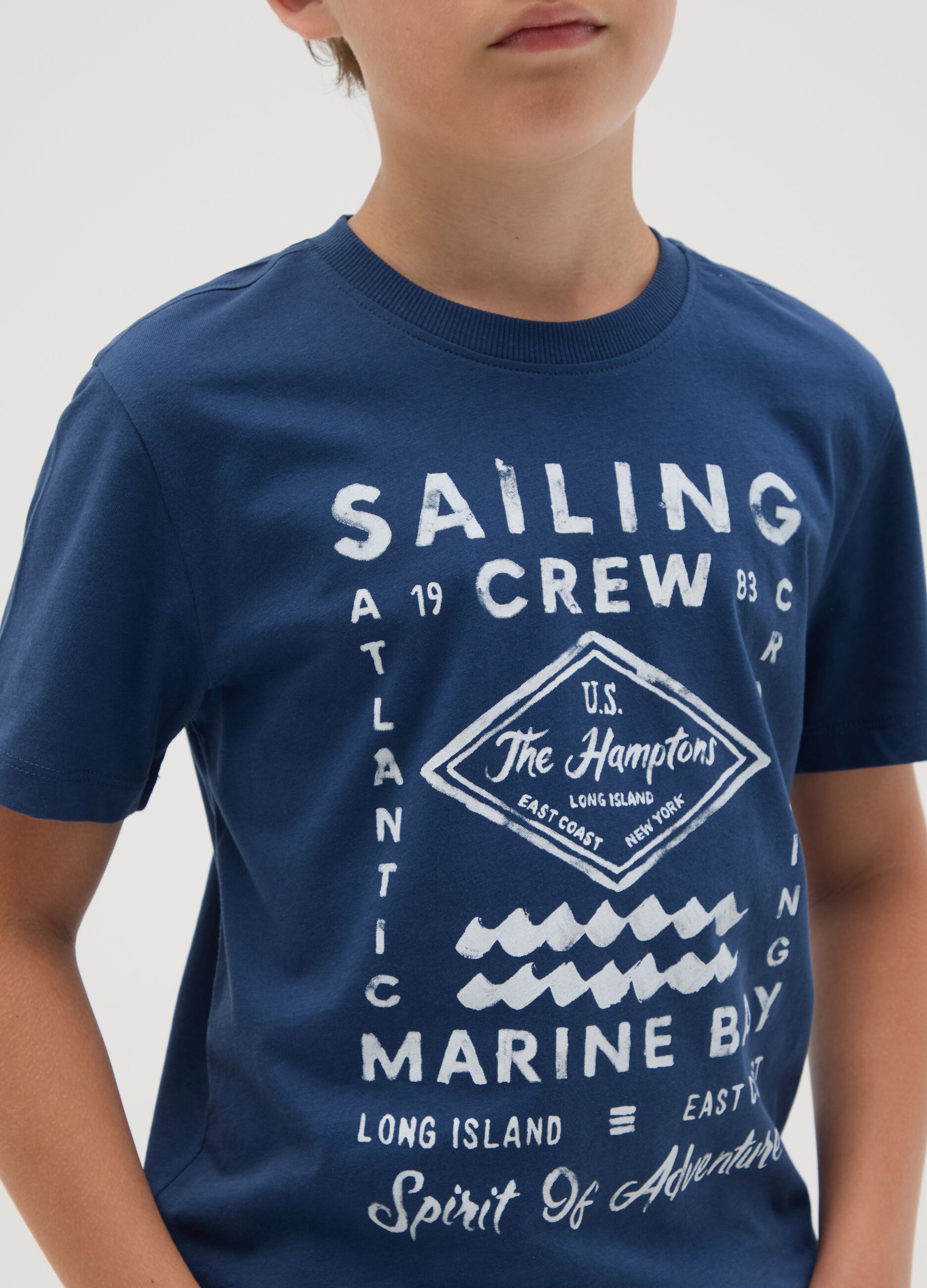 Boys' blue pure cotton regular fit T-shirt
