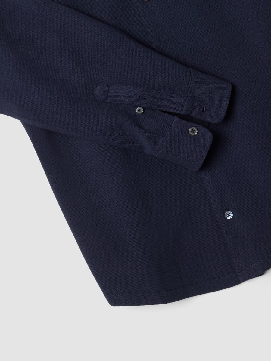 Polo piquet blu in puro cotone a maniche lunghe regular fit_5