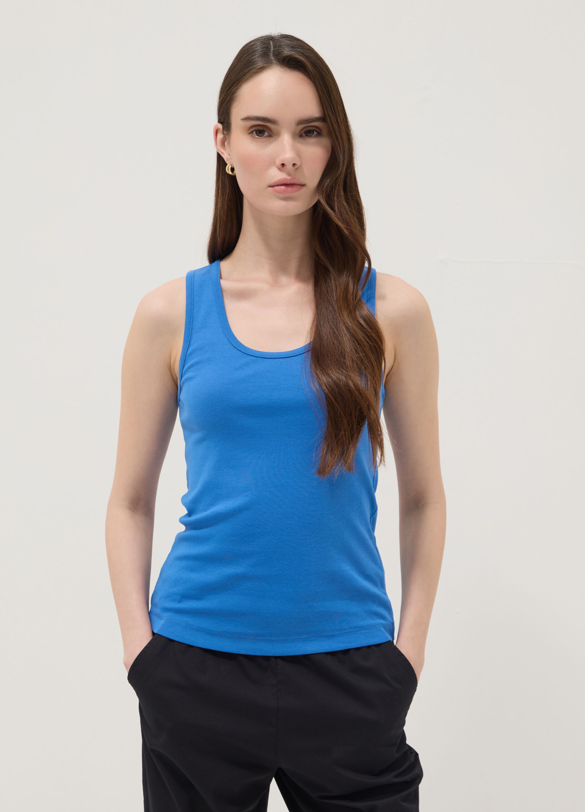 Blue pure cotton vest top