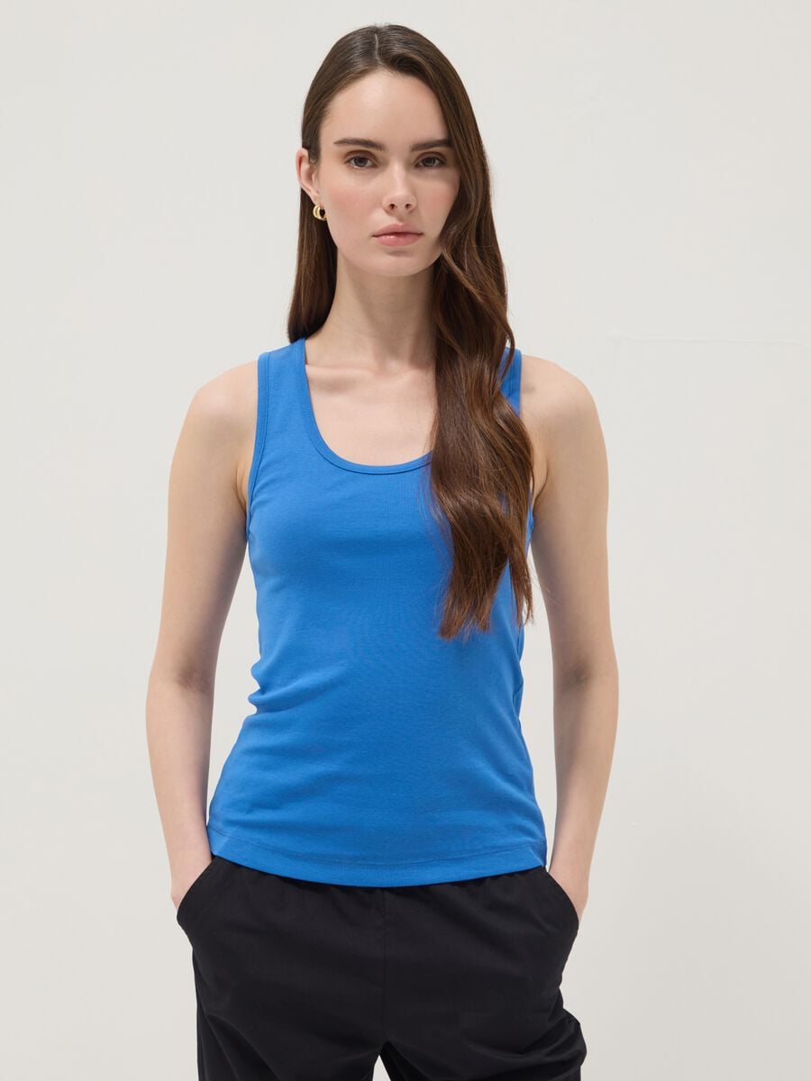 Canottiera blu in puro cotone_1