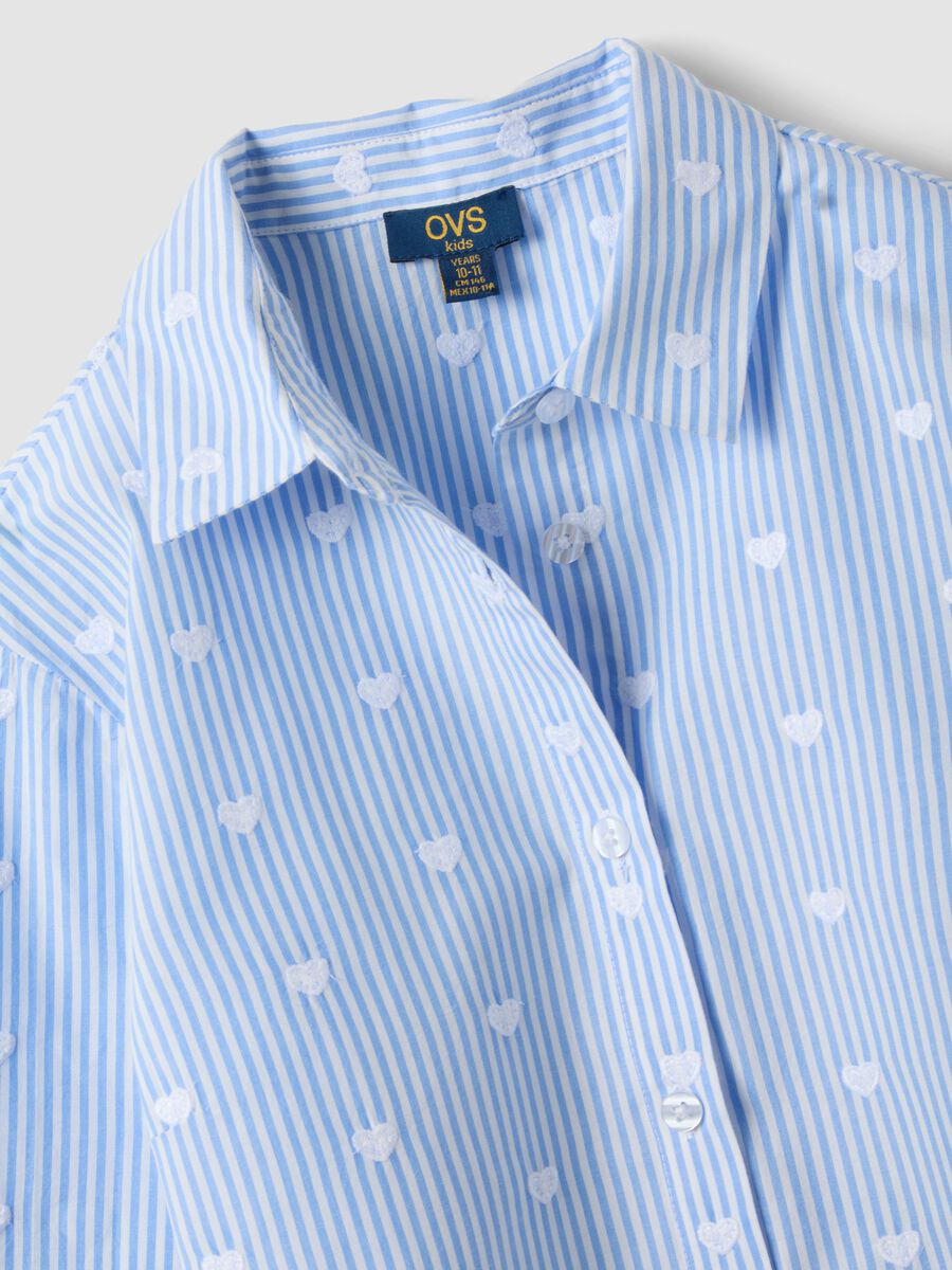 Blue striped pure cotton shirt with hearts for girls_1